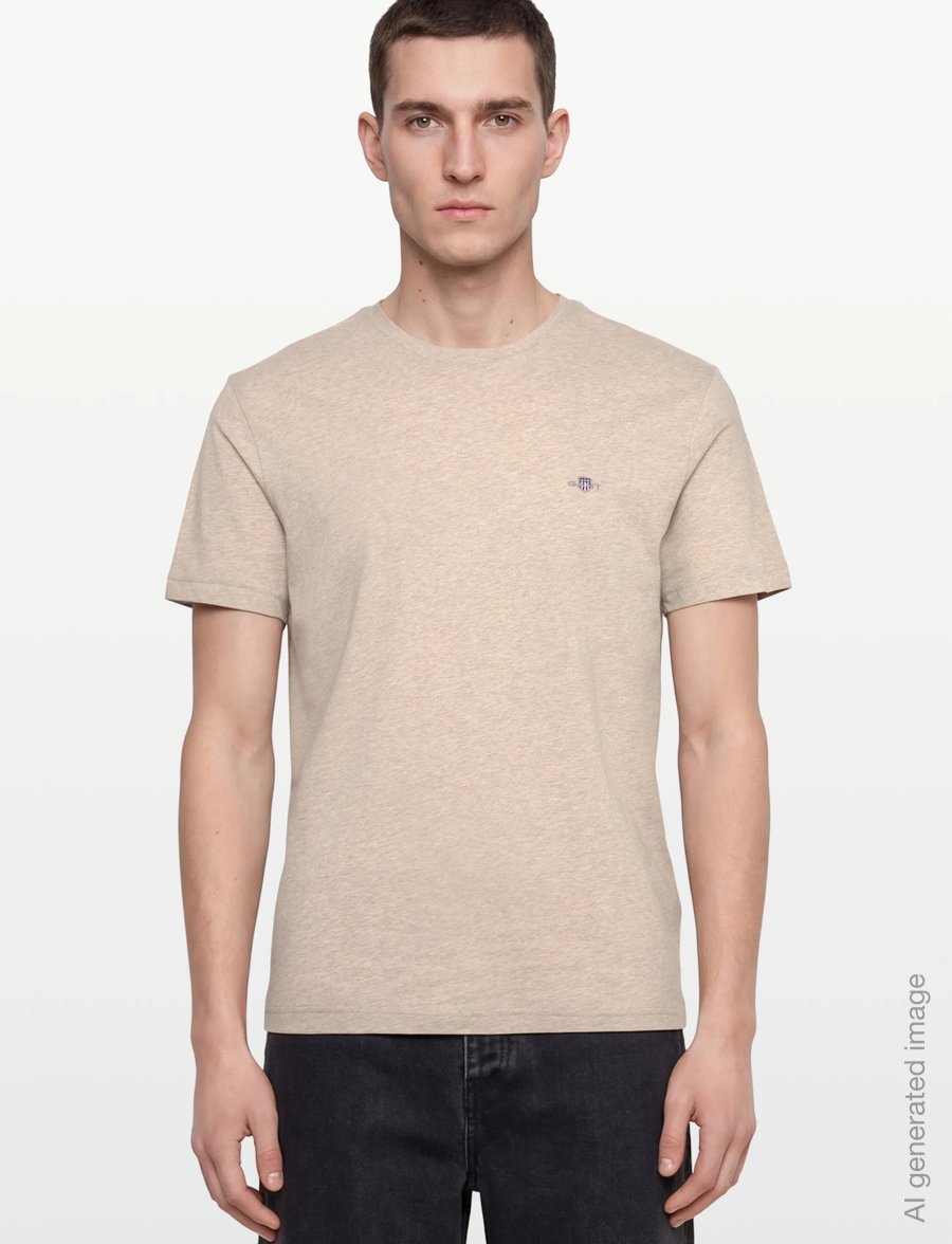 Gant - Shield T-Shirt - kurzärmelige t-shirts - oat melange - 0
