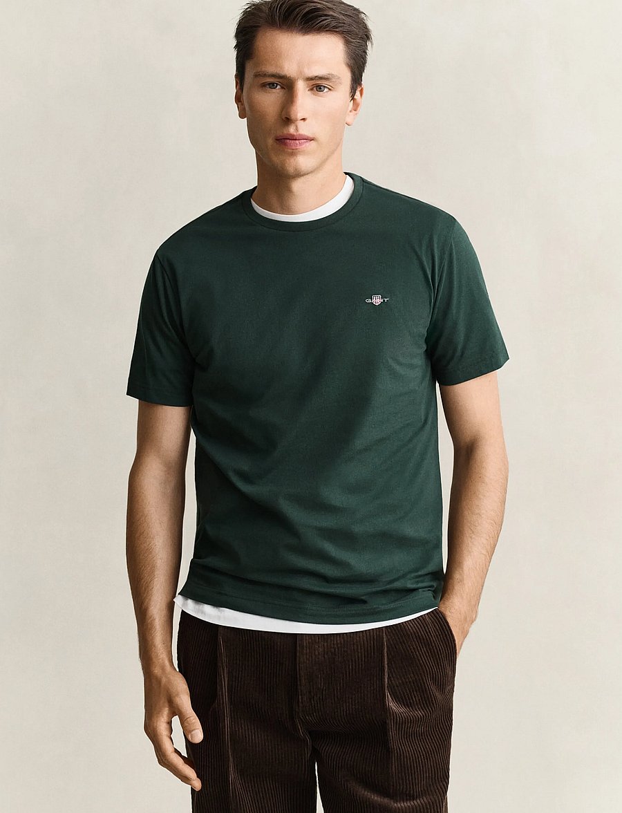 Gant - REG SHIELD SS T-SHIRT - kortærmede t-shirts - tartan green - 0