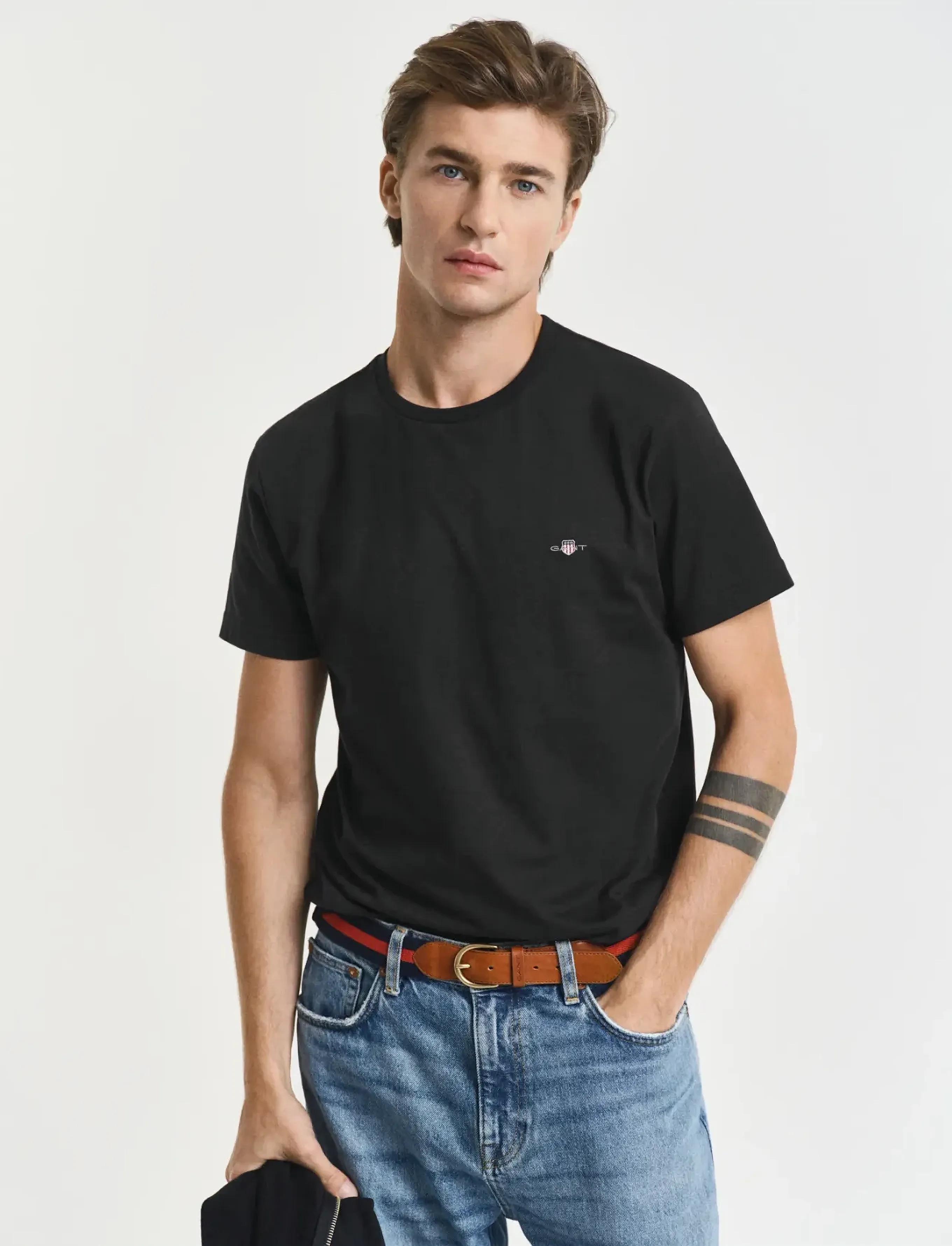 Gant Slim Shield Ss T-Shirt, Mænd, Slim Fit T-Shirt, Sort, Str: XXXL