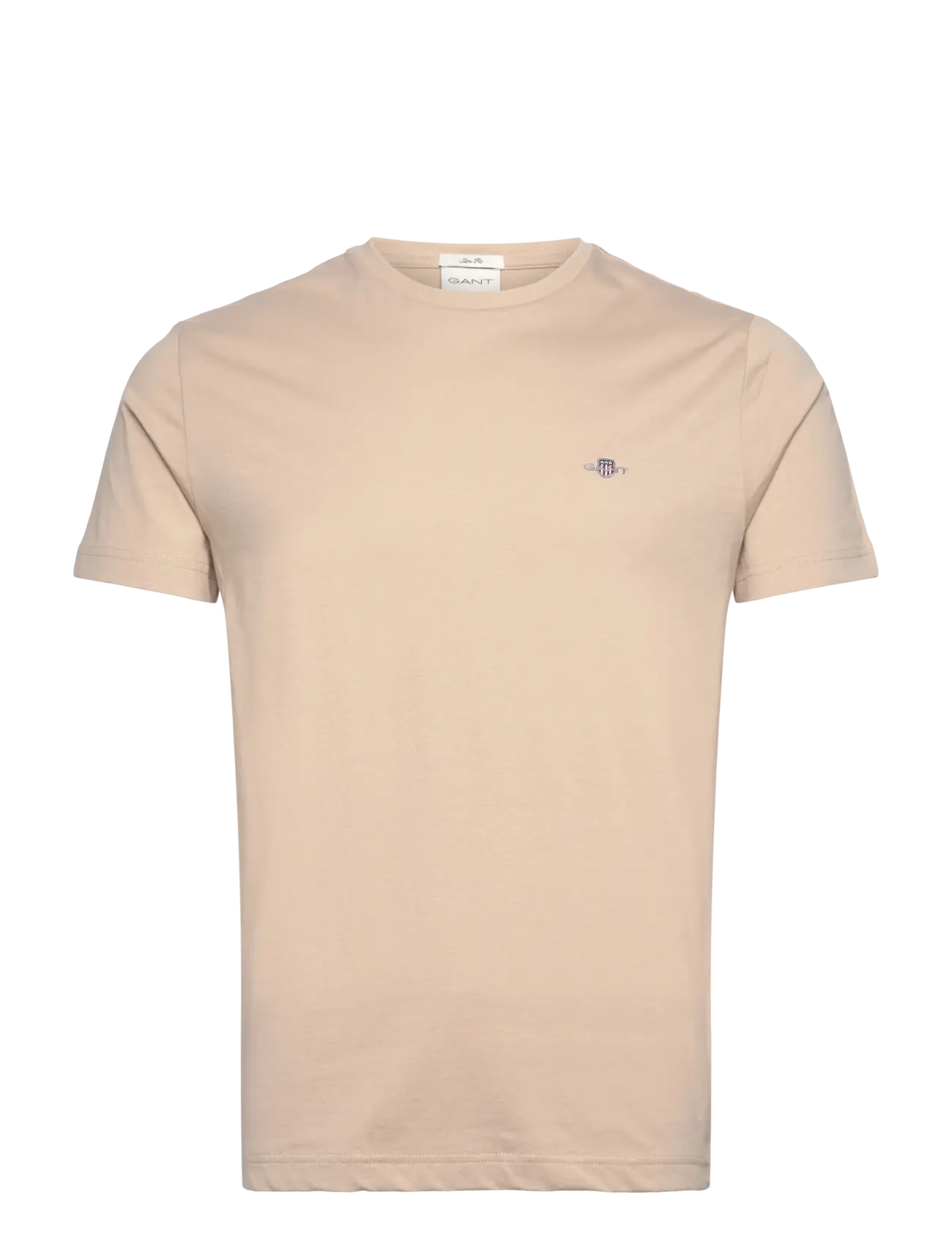 Gant Slim Shield Ss T-Shirt, Mænd, Slim Fit T-Shirt, Beige, Str: XXXL