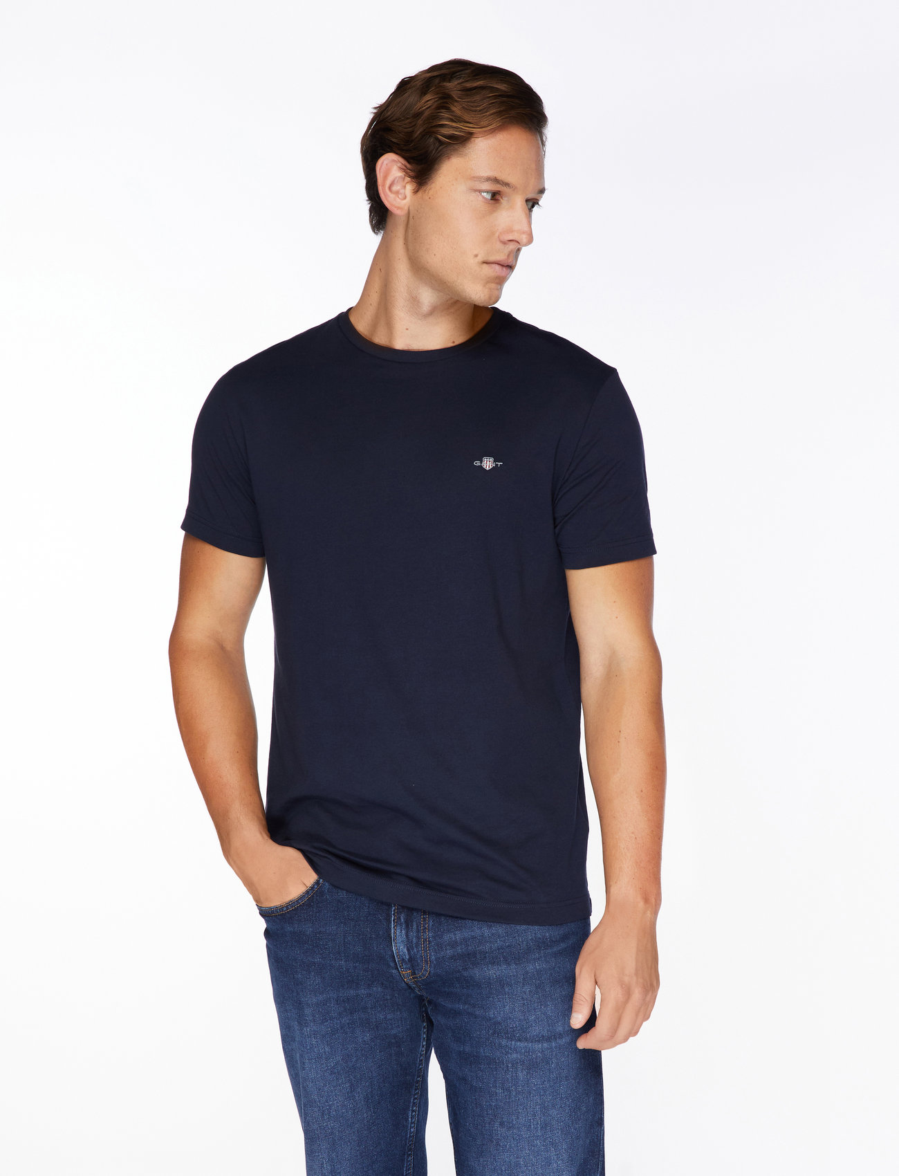 GANT - SLIM SHIELD SS T-SHIRT - kortærmede t-shirts - evening blue - 0