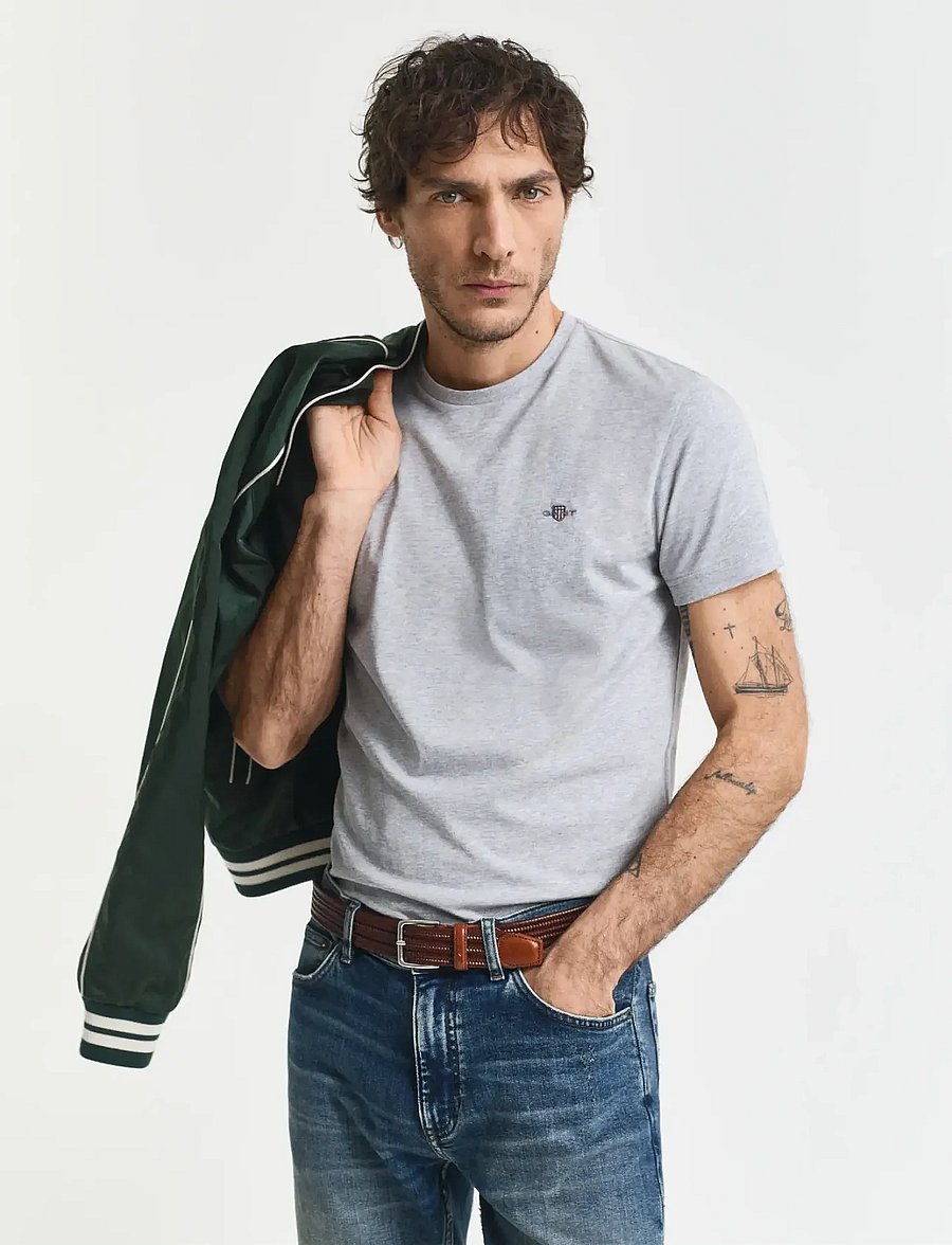 Gant - SLIM SHIELD SS T-SHIRT - lühikeste varrukatega t-särgid - grey melange - 0