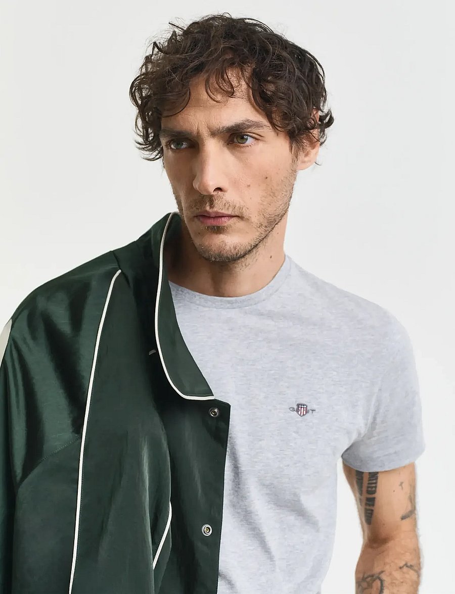 Gant - SLIM SHIELD SS T-SHIRT - lühikeste varrukatega t-särgid - grey melange - 4