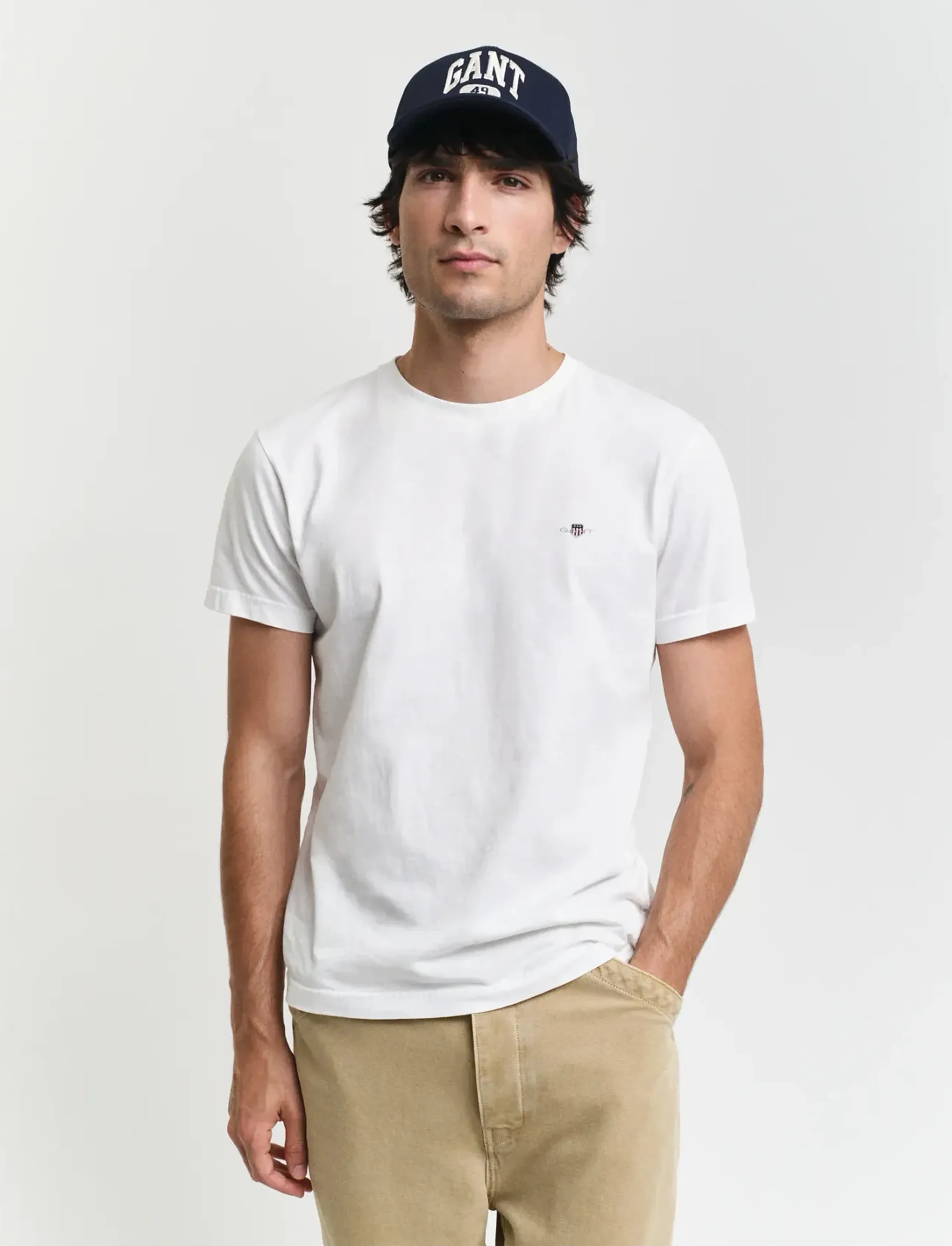 Gant Slim Shield Ss T-Shirt, Mænd, Slim Fit T-Shirt, Hvid, Str: XXXL