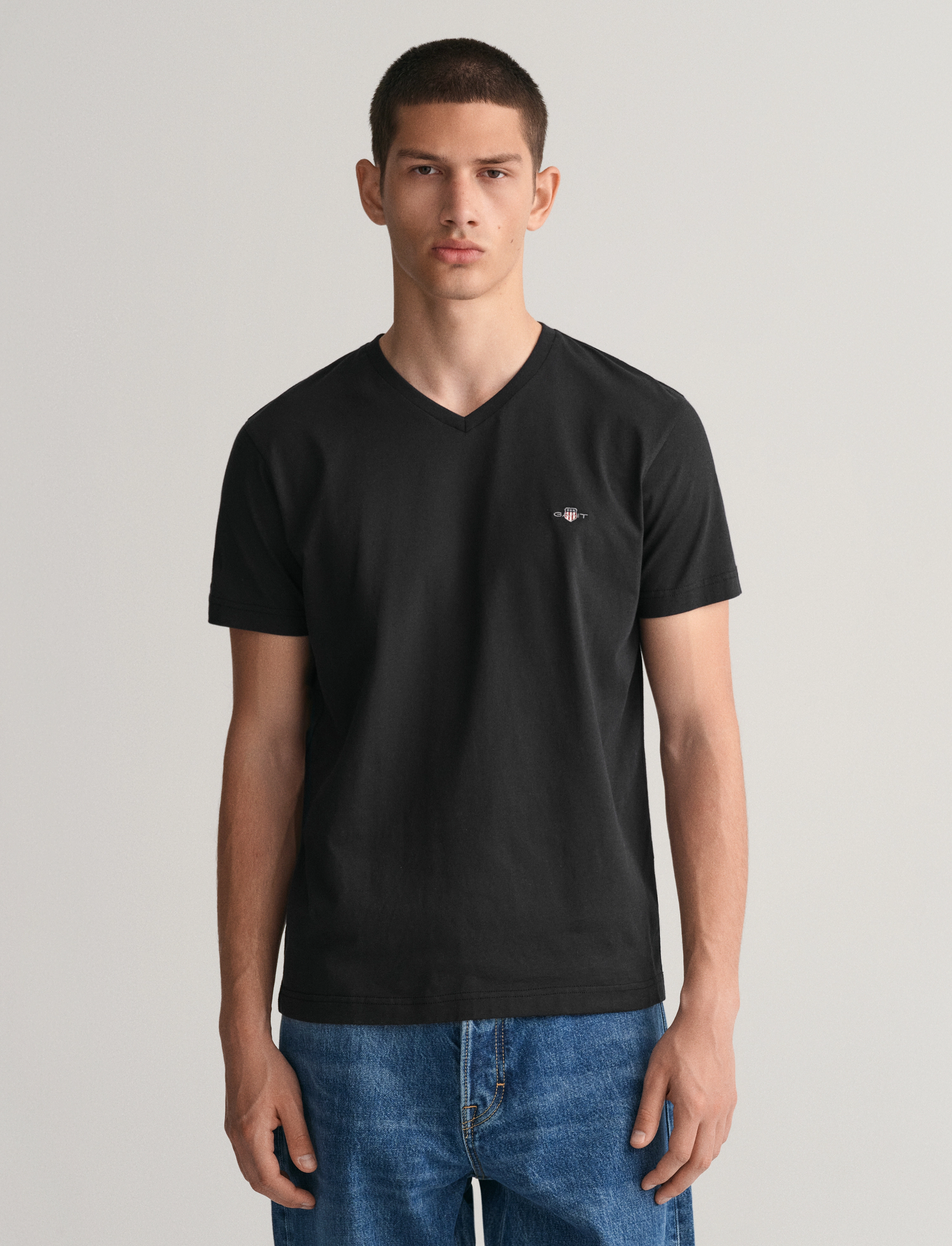 Gant SLIM SHIELD V-NECK T-SHIRT - Gant - BLACK / black