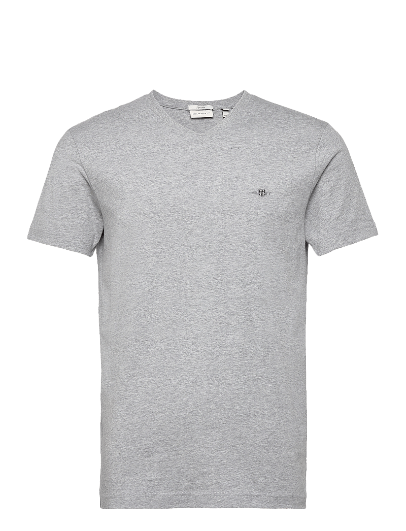 GANT - SLIM SHIELD V-NECK T-SHIRT - v-ringade t-shirts - grey melange - 1