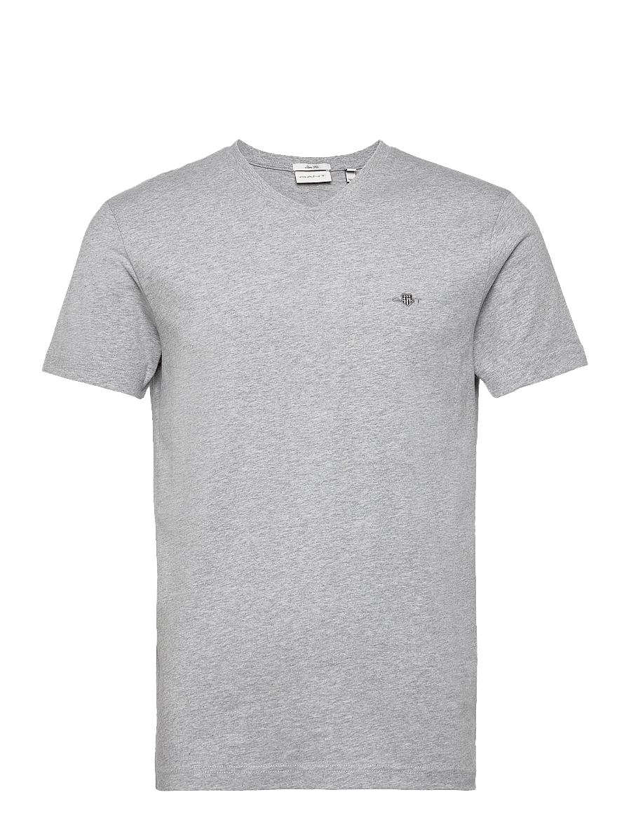 Gant - SLIM SHIELD V-NECK T-SHIRT - koszulki z dekoltem w serek - grey melange - 1