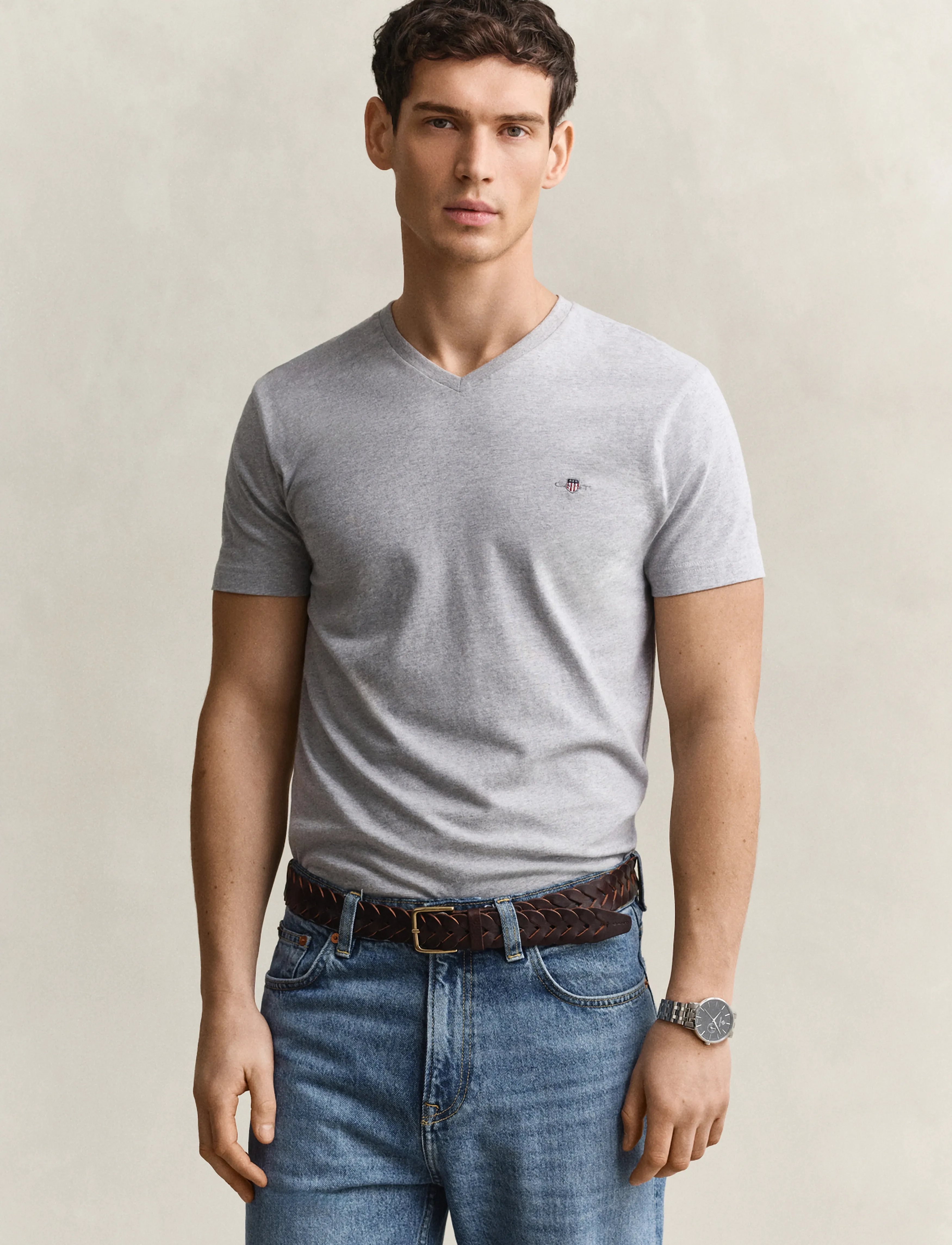 Gant Slim Shield T-Shirt - T-Shirts mit V-Ausschnitt - GREY MELANGE / grey