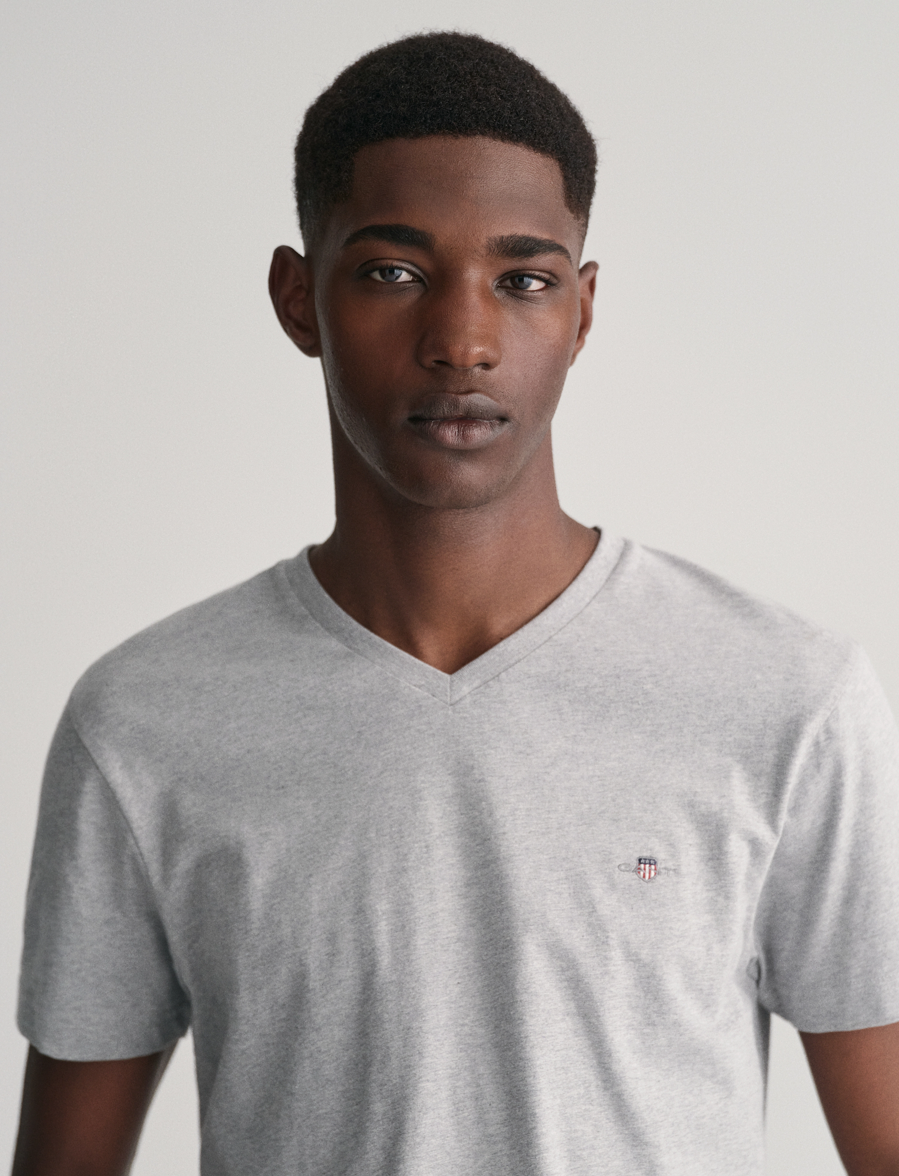 Gant - SLIM SHIELD V-NECK T-SHIRT - koszulki z dekoltem w serek - grey melange - 4