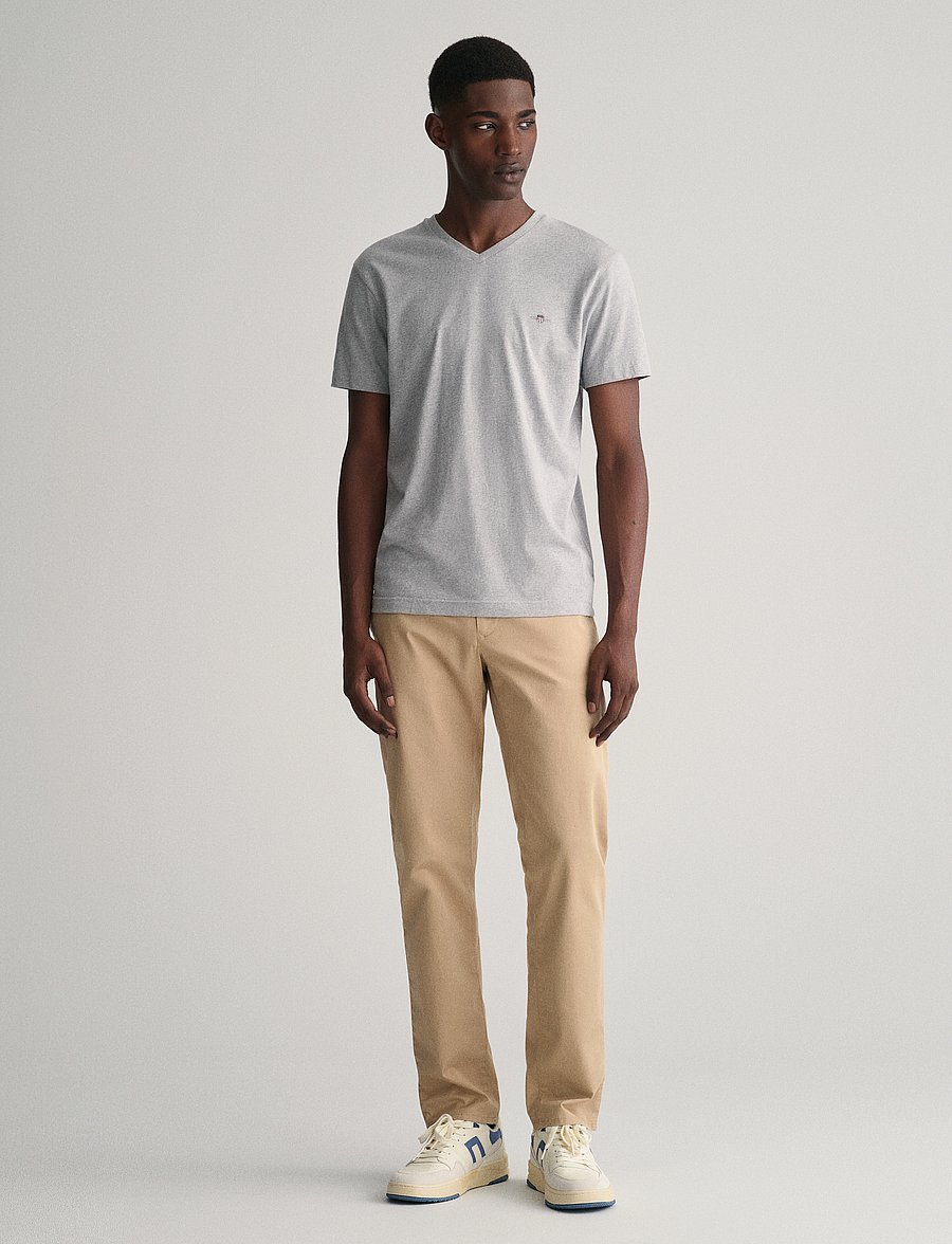 Gant - SLIM SHIELD V-NECK T-SHIRT - koszulki z dekoltem w serek - grey melange - 5