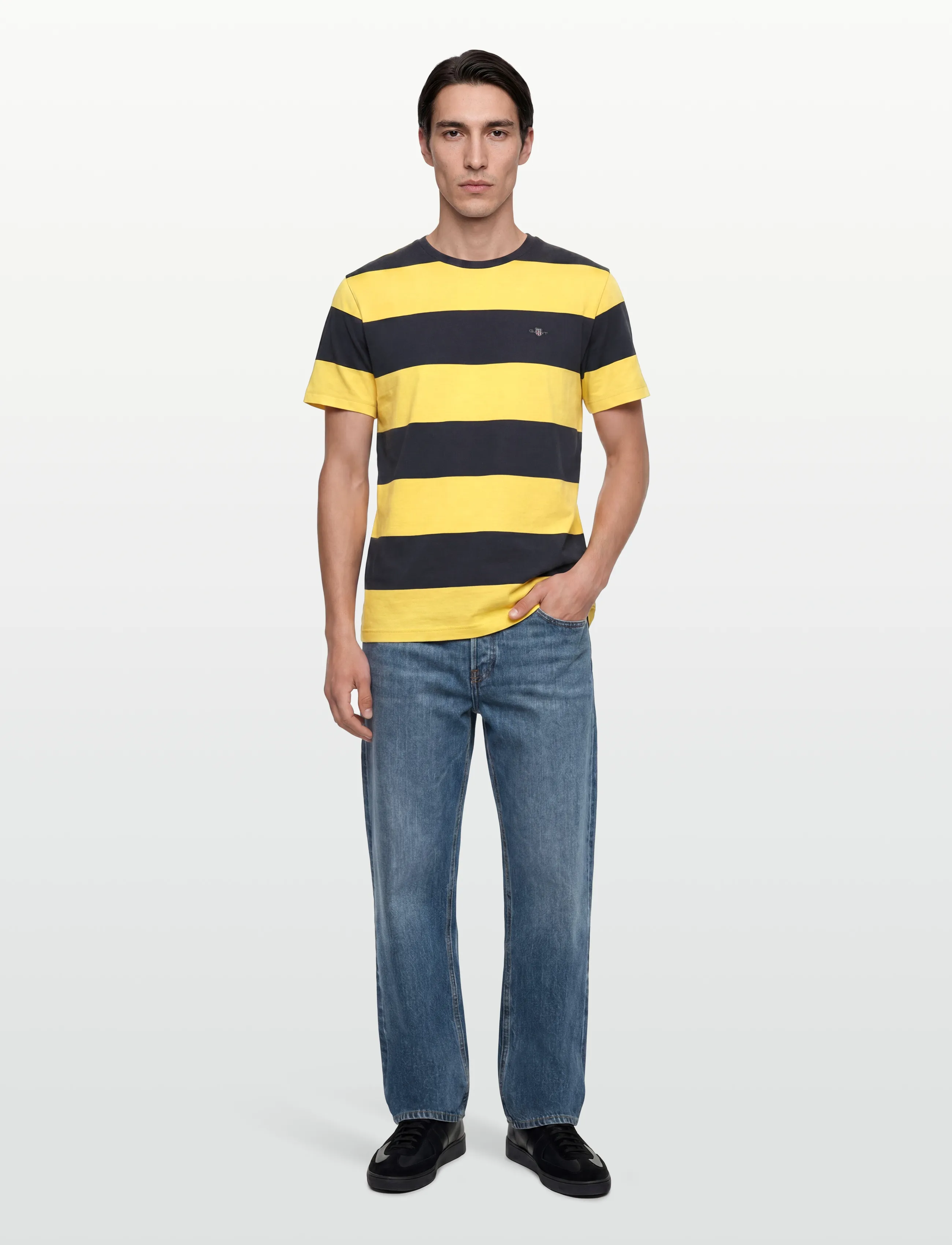 Gant Bar Stripe Ss T-Shirt, M, T-shirts, Gelb - Short-sleeved, Männerswear