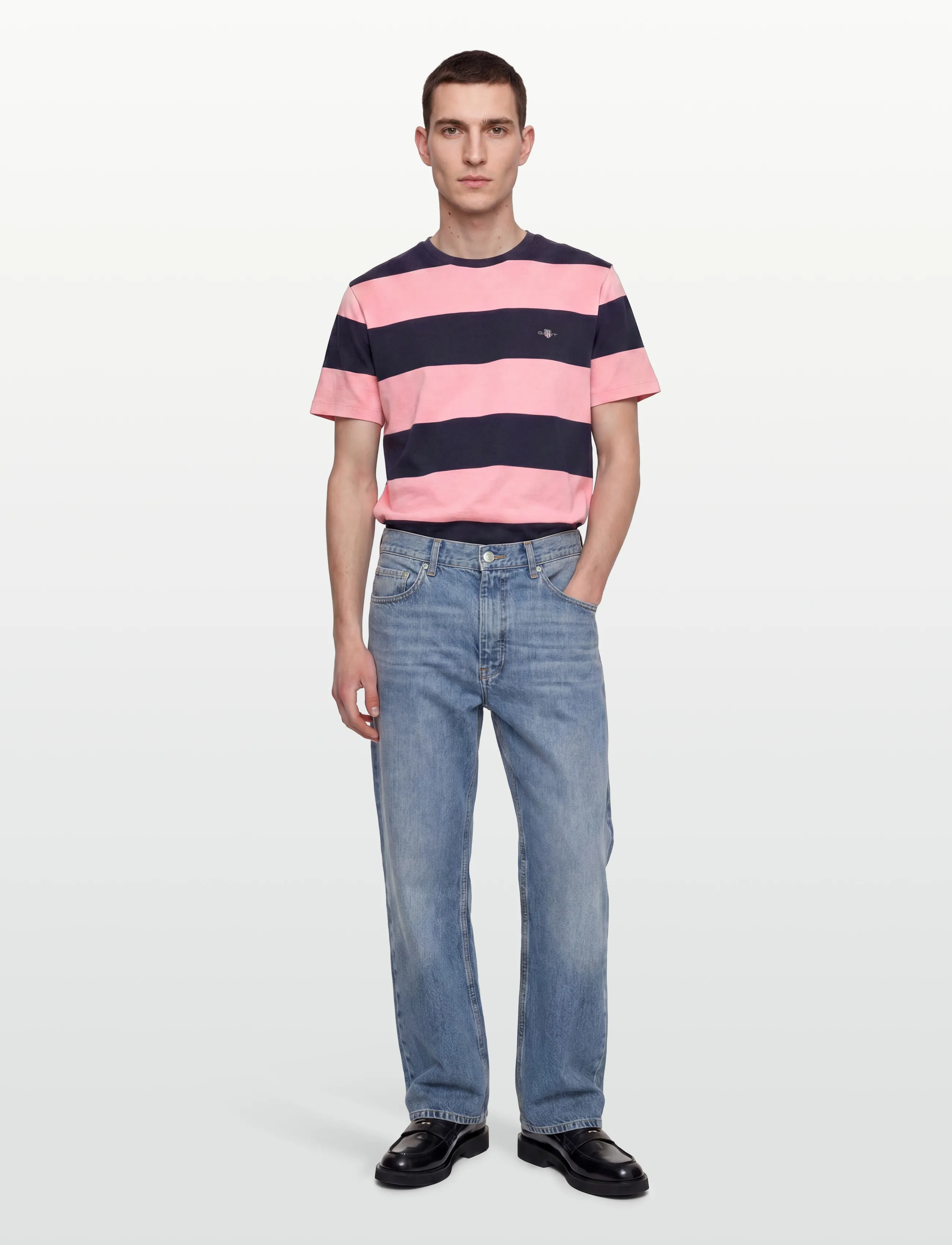 Gant Bar Stripe Ss T-Shirt, M, T-shirts, Rosa - Short-sleeved, Männerswear
