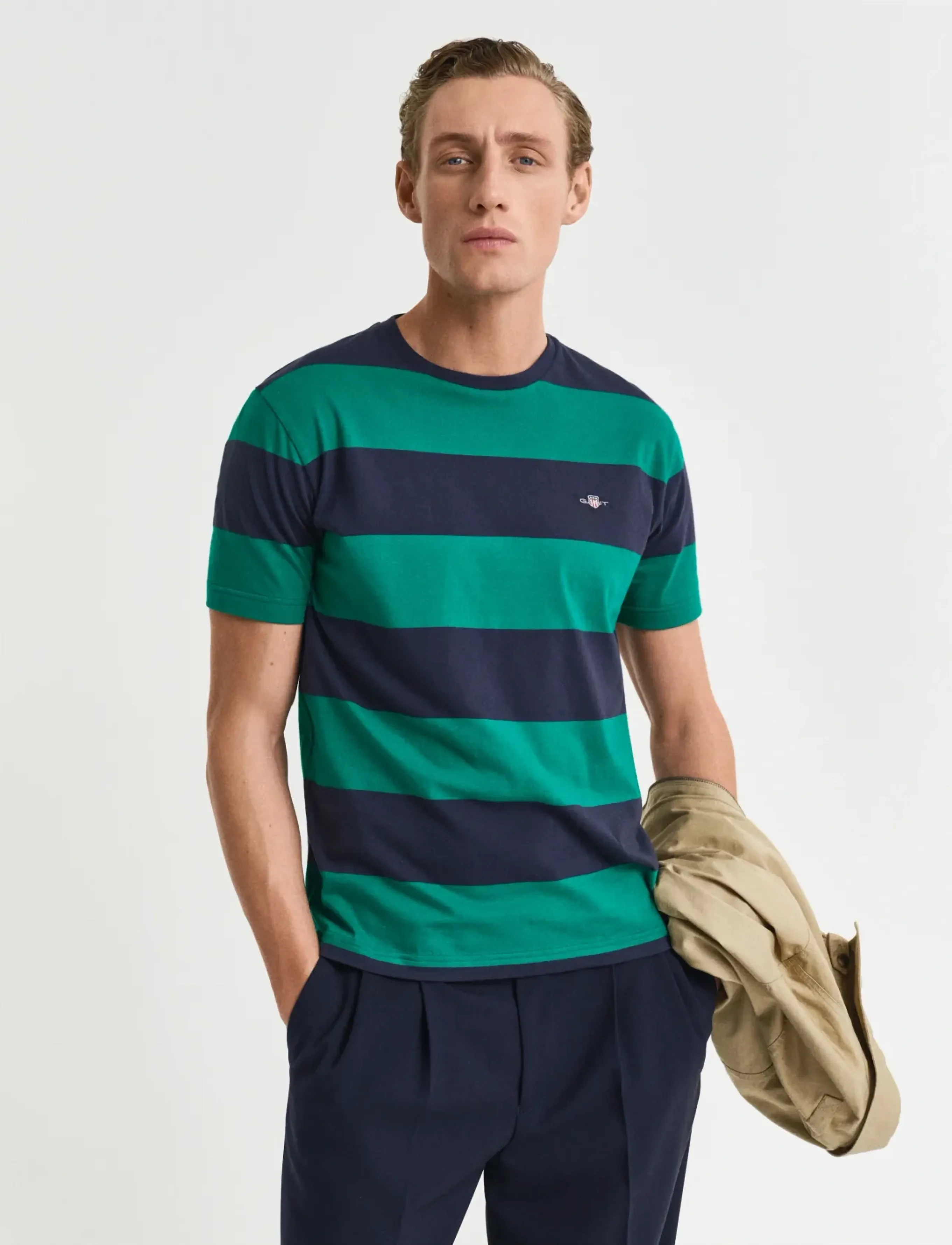 GANT BAR STRIPE SS T-SHIRT - Short-sleeved t-shirts - DEEP GREEN / green