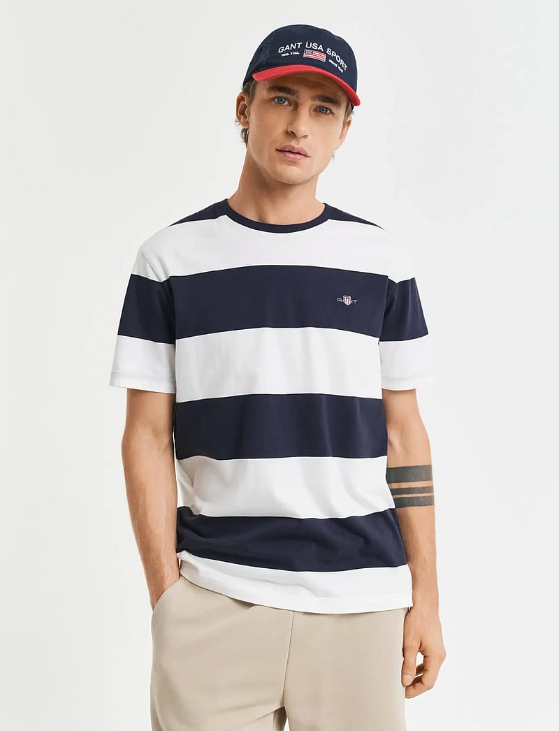 GANT - BAR STRIPE SS T-SHIRT - kurzärmelig - eggshell - 0