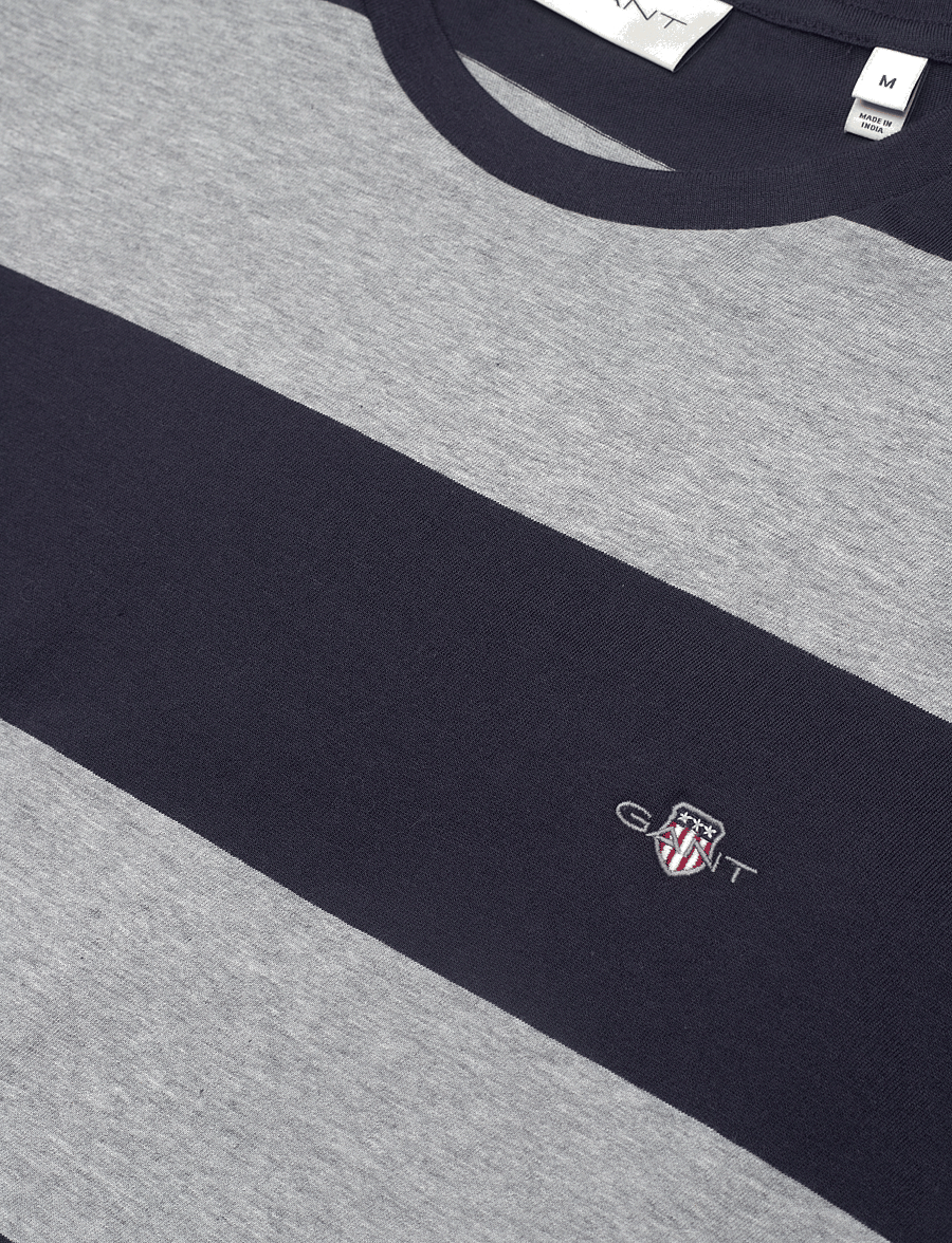 Gant - BAR STRIPE SS T-SHIRT - kurzärmelige t-shirts - grey melange - 2