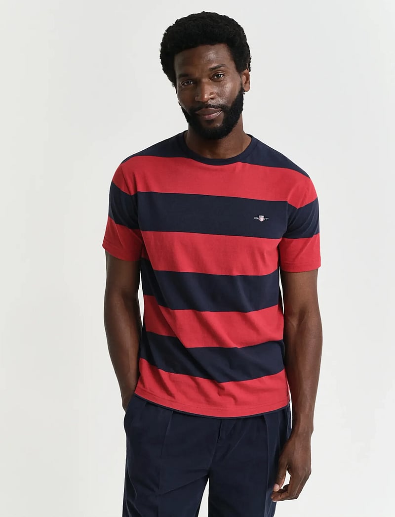 GANT - BAR STRIPE SS T-SHIRT - kortärmade t-shirts - ruby red - 0
