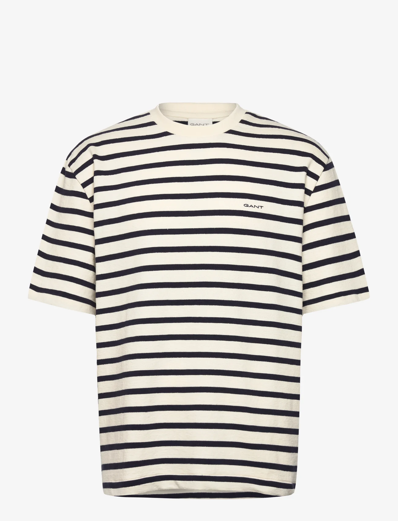 GANT - STRIPED TEXTURED SS T-SHIRT - short-sleeved t-shirts - cream - 0