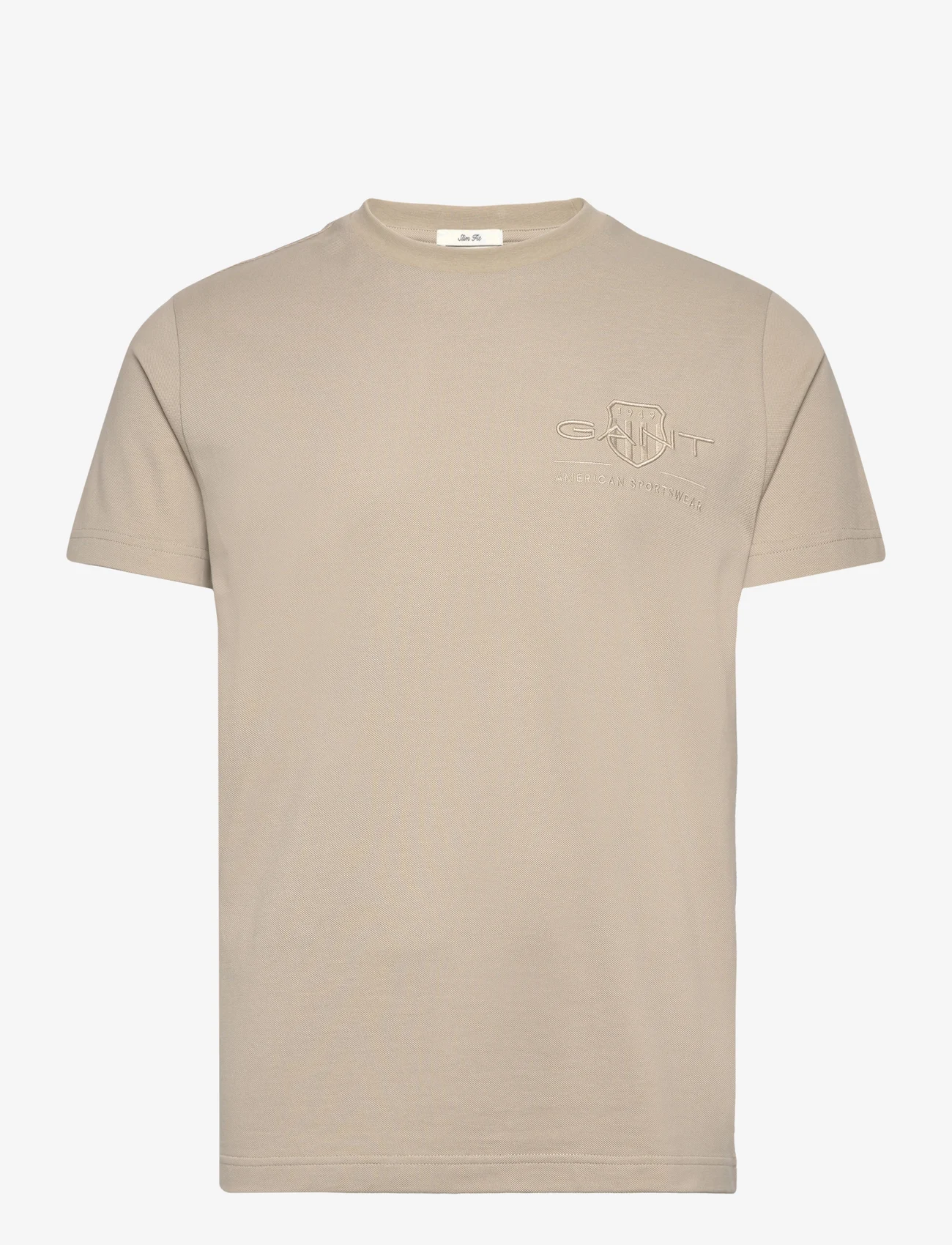 GANT - SLIM TONAL SHIELD PIQUE SS TSHIRT - kortärmade t-shirts - concrete beige - 0