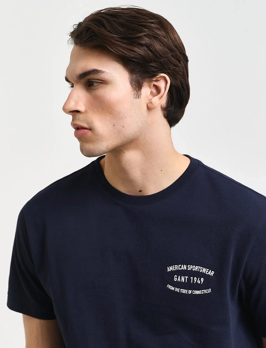 Gant - SMALL GRAPHIC PIQUE SS TSHIRT - kurzärmelige t-shirts - evening blue - 4