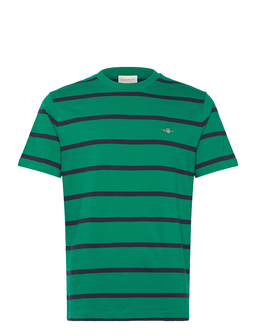 Gant - STRIPED SS T-SHIRT - kortærmede t-shirts - deep green - 1