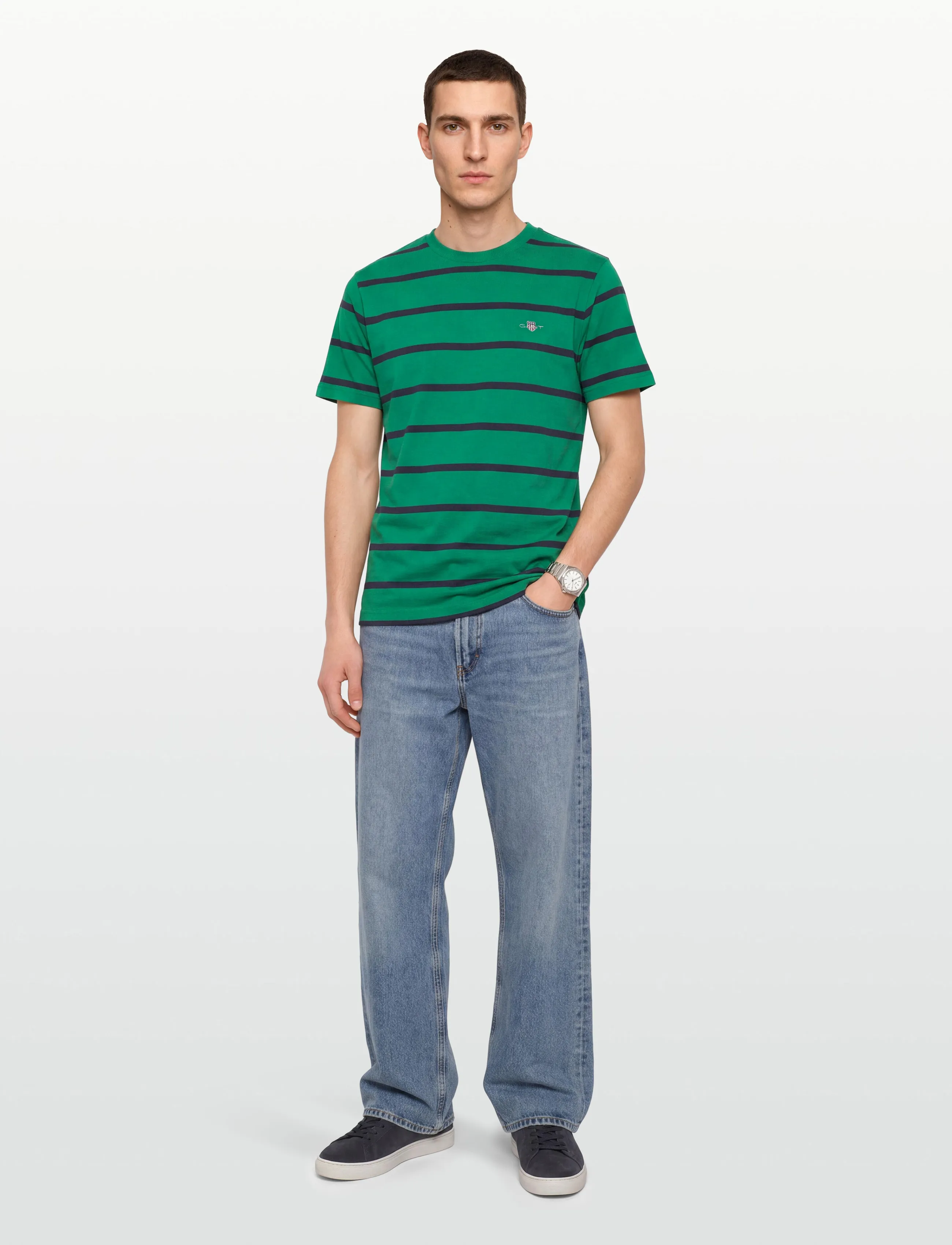 Gant Striped Ss T-Shirt, S, T-shirts, Grün - Short-sleeved, Männerswear