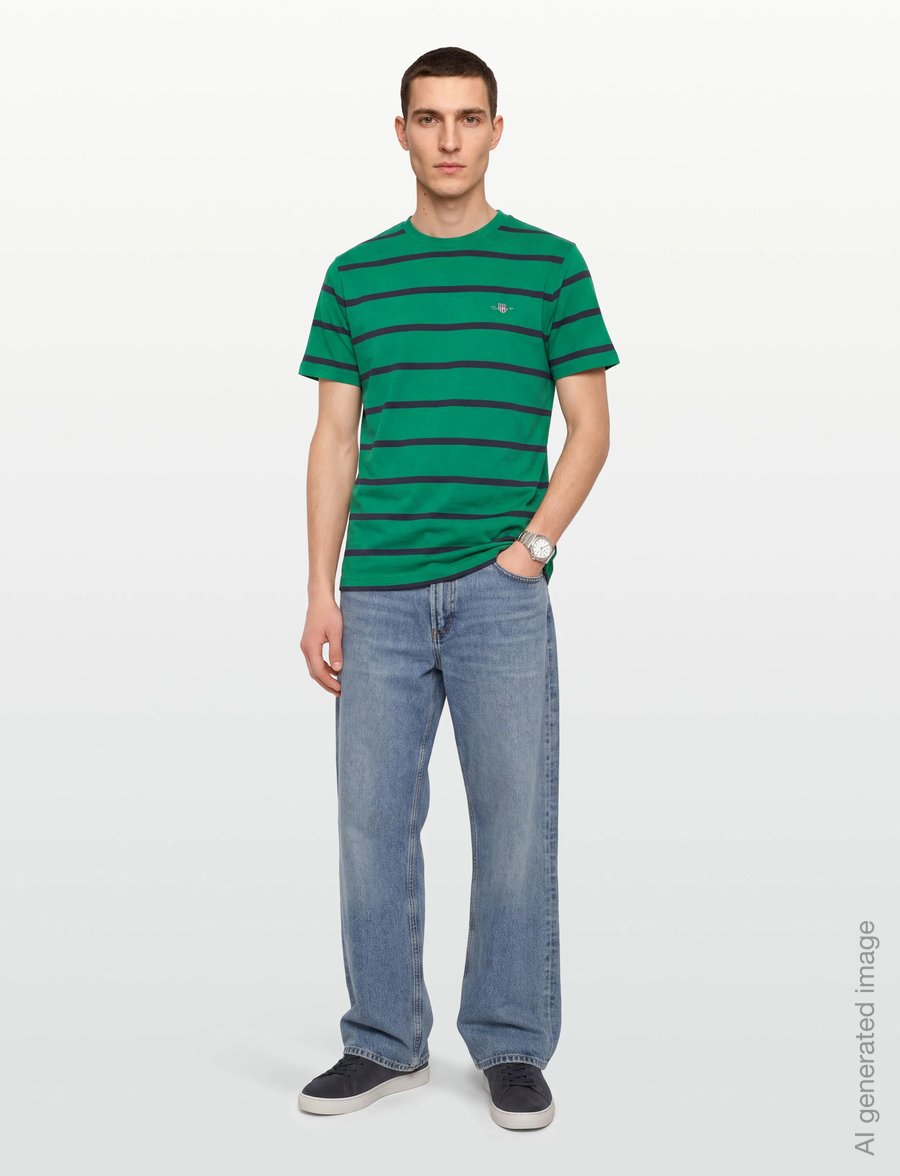 Gant - STRIPED SS T-SHIRT - kortærmede t-shirts - deep green - 0