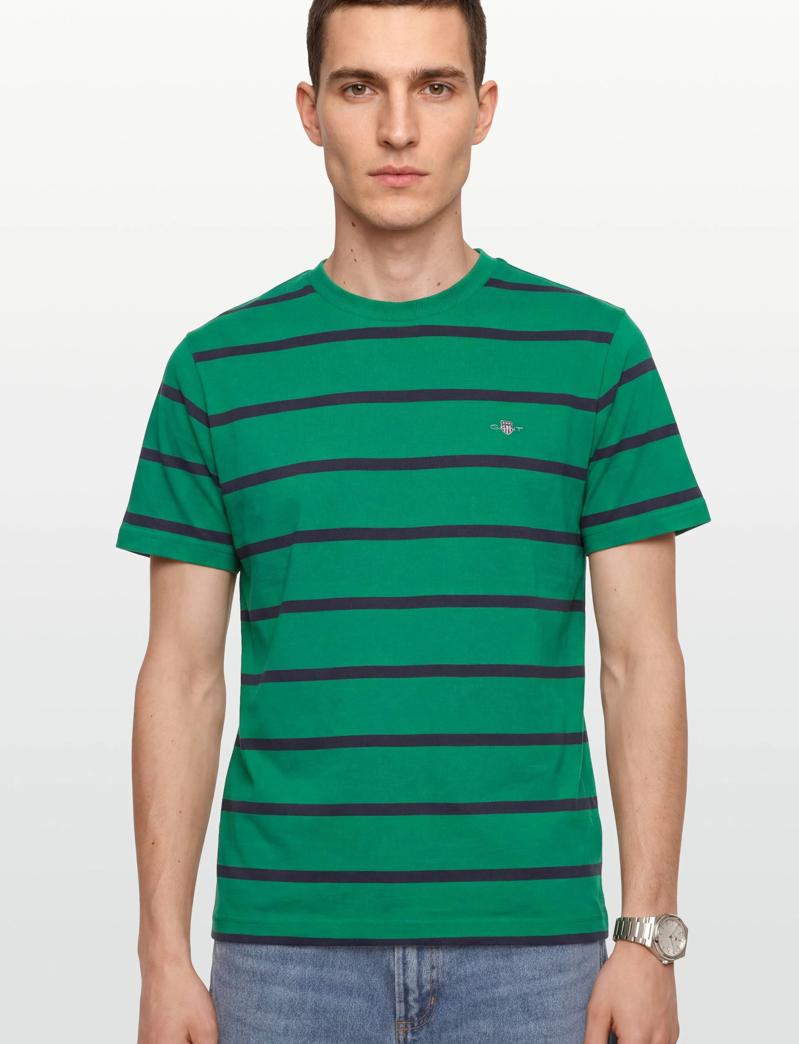 Gant - STRIPED SS T-SHIRT - t-shirts - deep green - 3