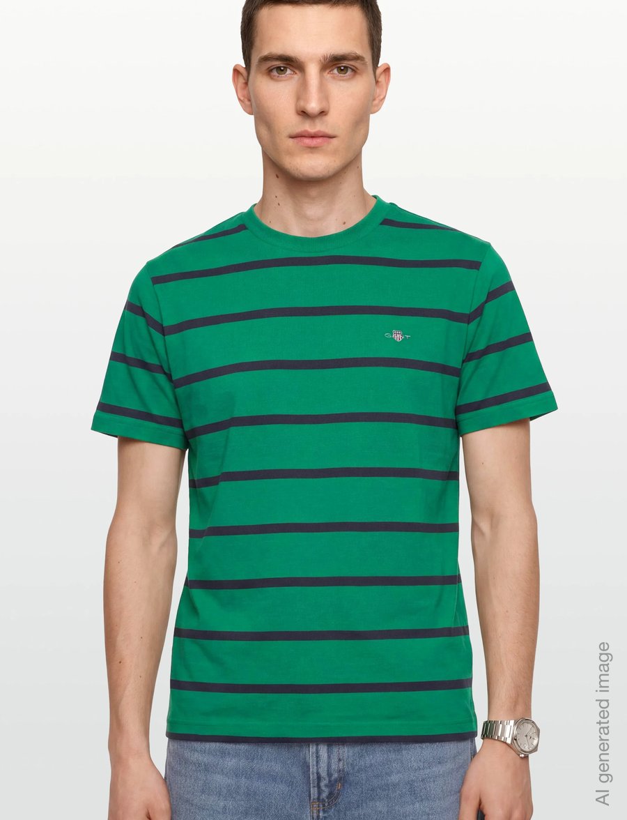 Gant - STRIPED SS T-SHIRT - kortærmede t-shirts - deep green - 3