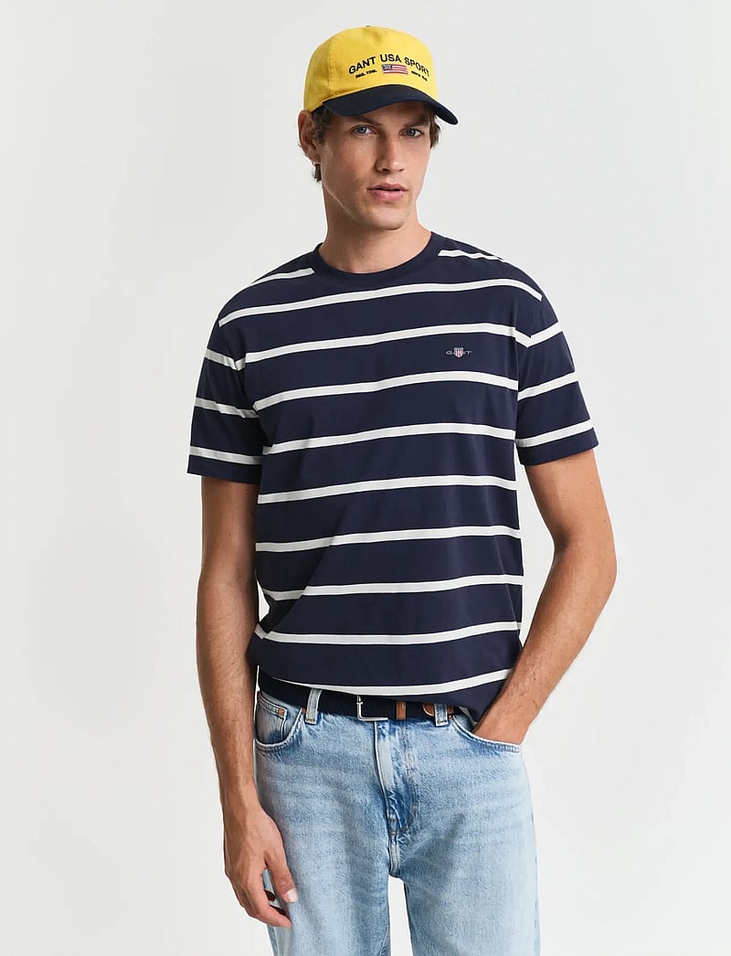 GANT - STRIPED SS T-SHIRT - kortärmade t-shirts - evening blue - 0