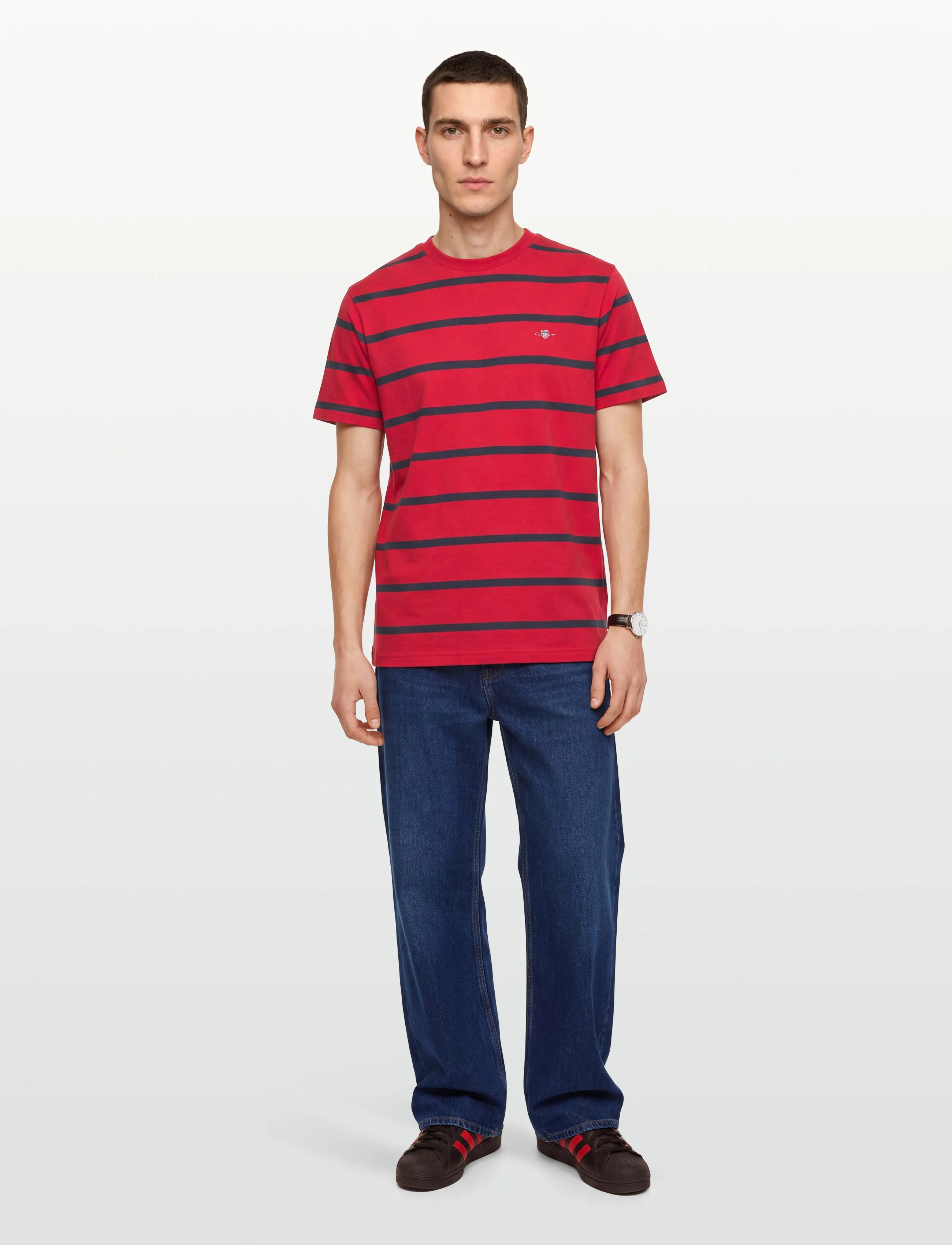 Gant Striped Ss T-Shirt, M, T-shirts, Rot - Short-sleeved, Männerswear