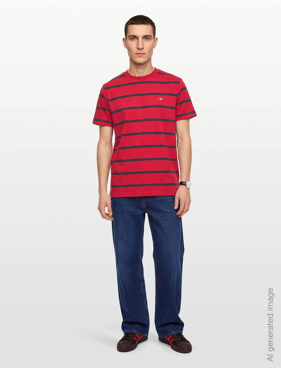 Gant - STRIPED SS T-SHIRT - lühikeste varrukatega t-särgid - ruby red - 0