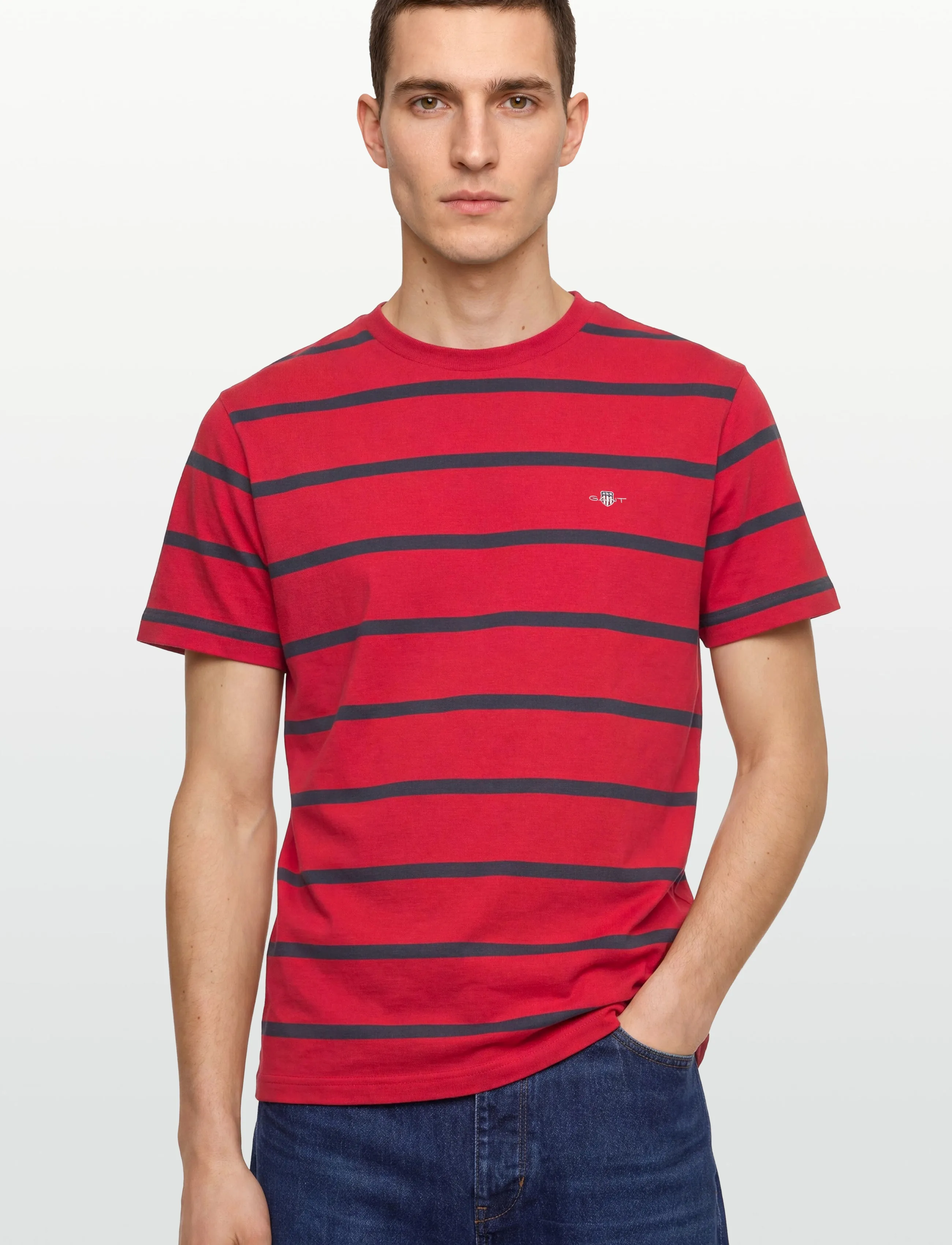 Gant - STRIPED SS T-SHIRT - kortærmede t-shirts - ruby red - 3