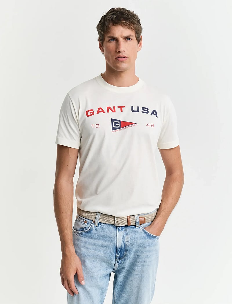 GANT - GRAPHIC SS T-SHIRT - short-sleeved t-shirts - cream - 0