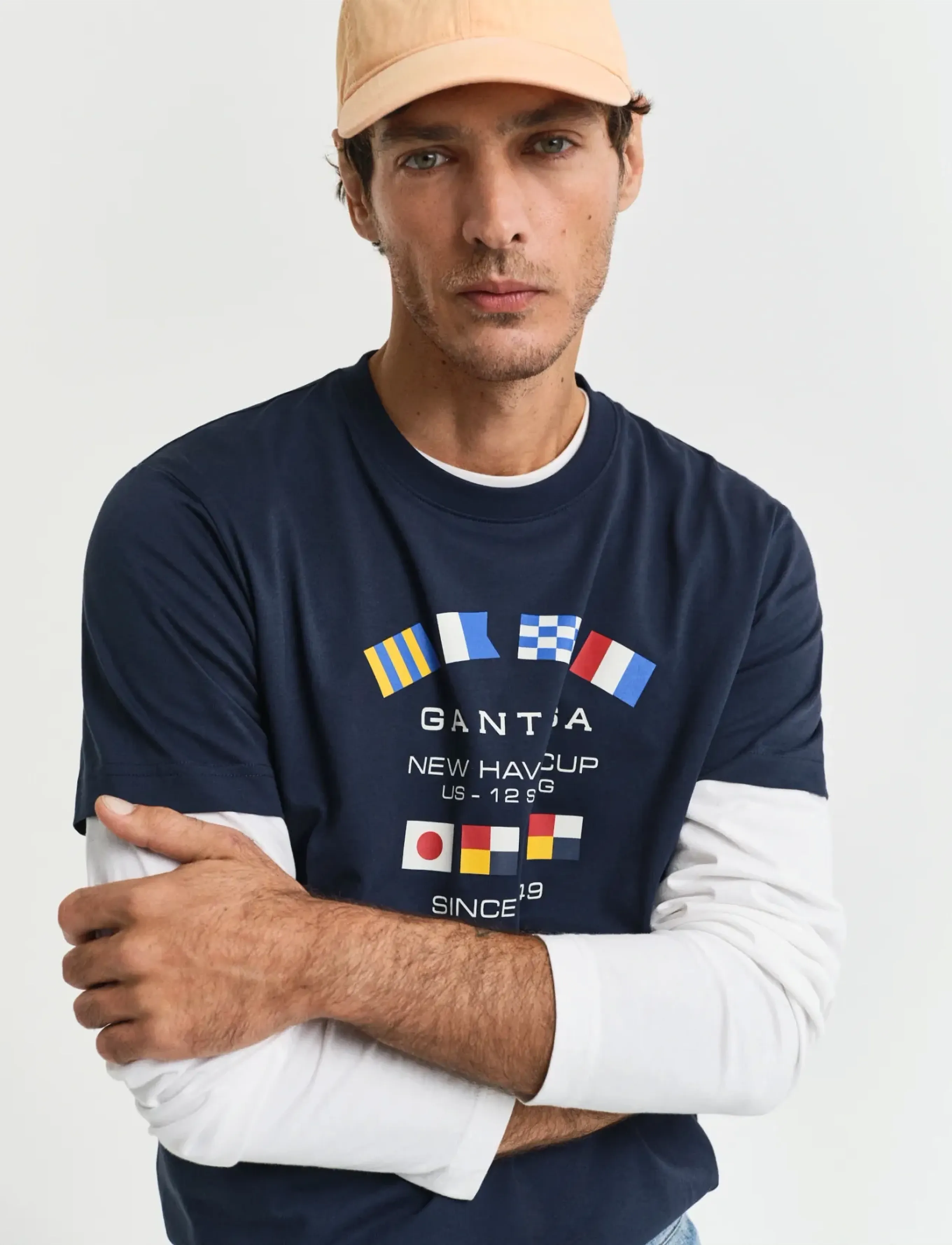 GANT GRAPHIC SS T-SHIRT - Riided - EVENING BLUE / navy