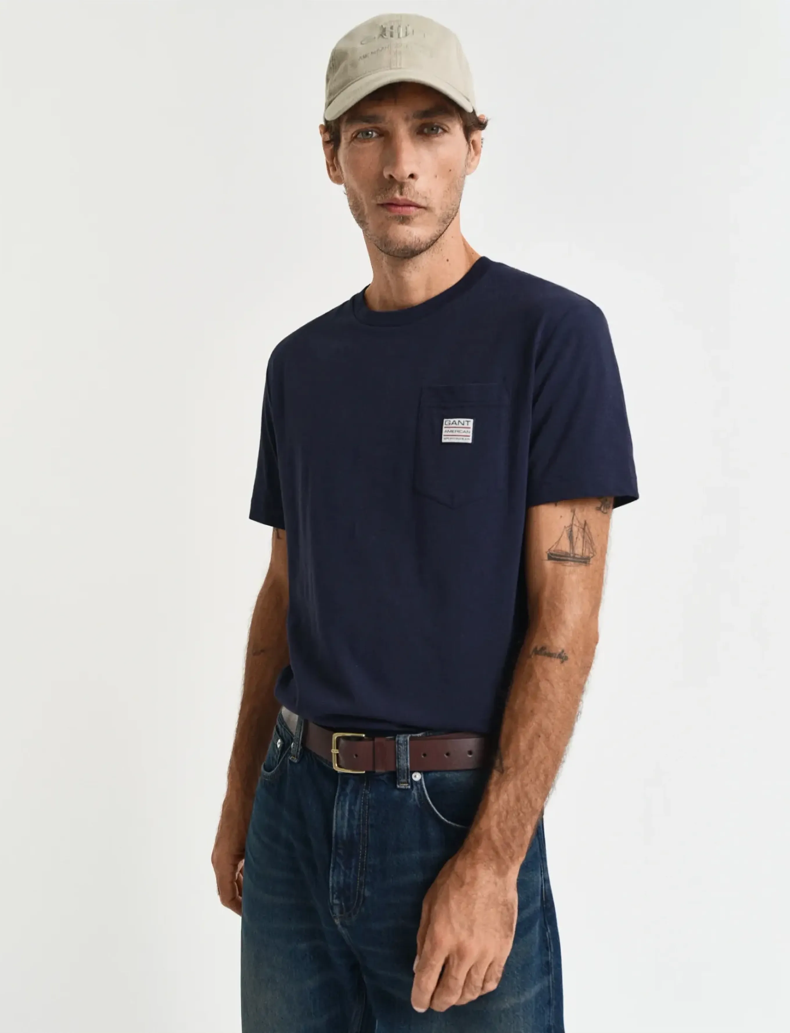 GANT POCKET SS T-SHIRT - Riided - EVENING BLUE / navy