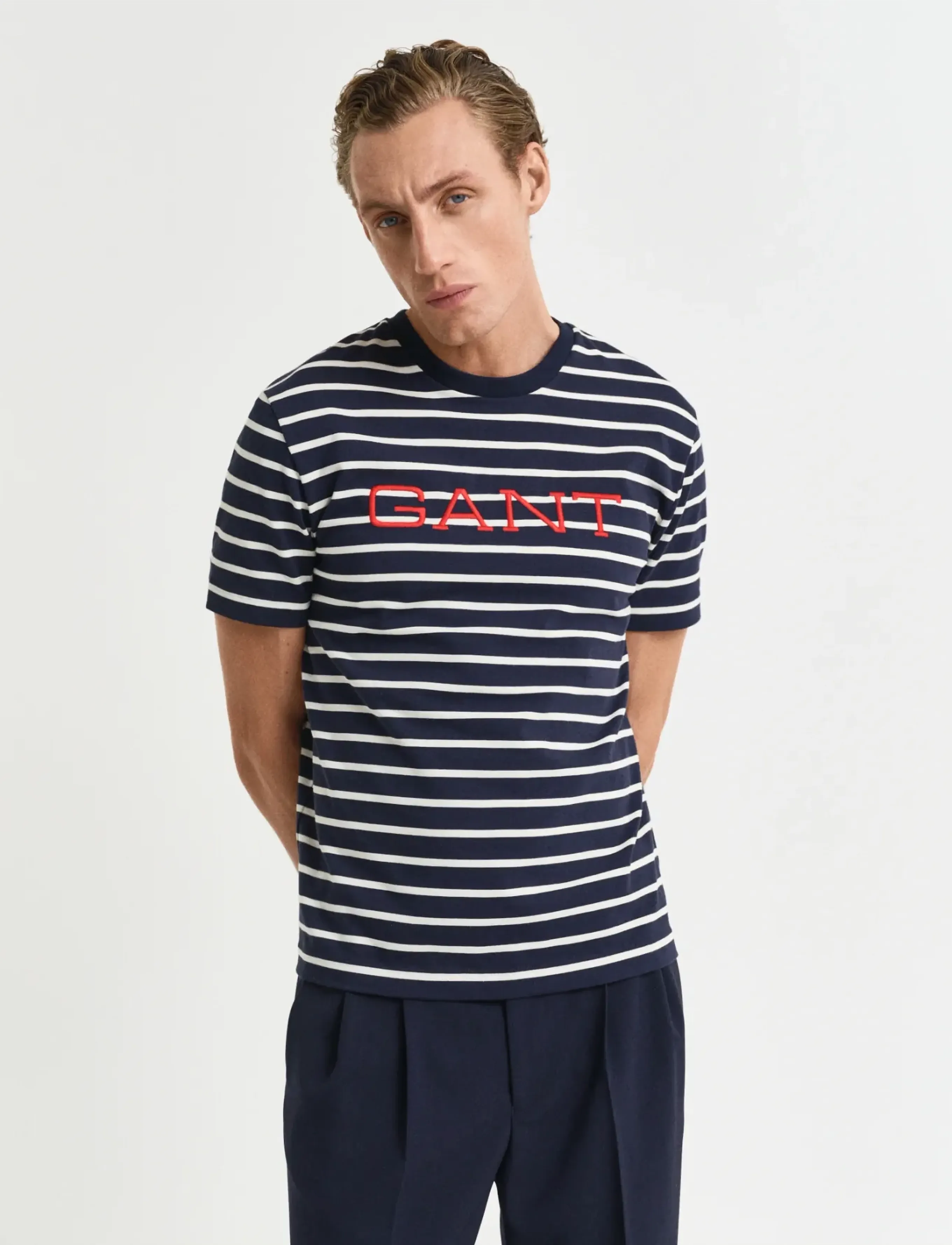 GANT GRAPHIC STRIPED SS T-SHIRT - Riided - EVENING BLUE / navy