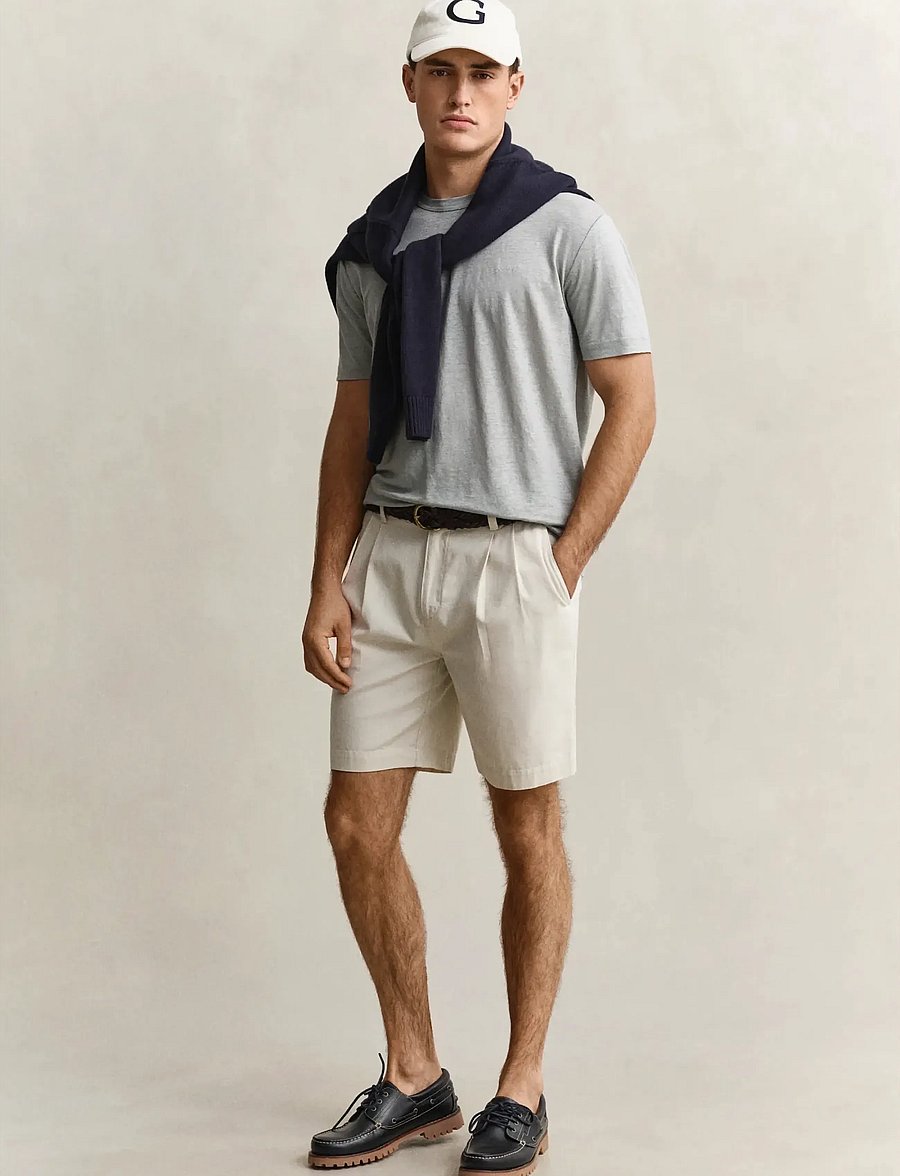 Gant - LINEN SS T-SHIRT - kortærmede t-shirts - ceramic grey - 4