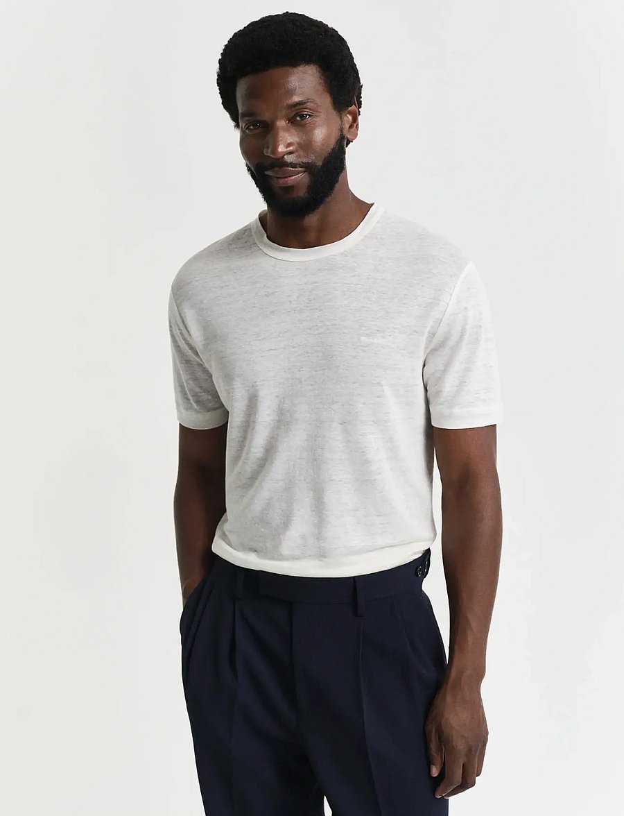 Gant - LINEN SS T-SHIRT - kortærmede t-shirts - cream - 0