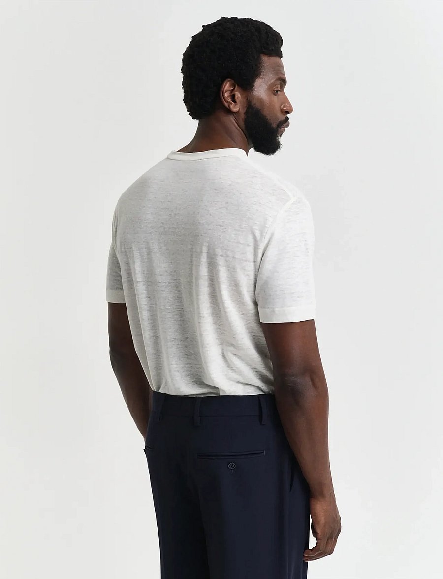 Gant - LINEN SS T-SHIRT - kortærmede t-shirts - cream - 3