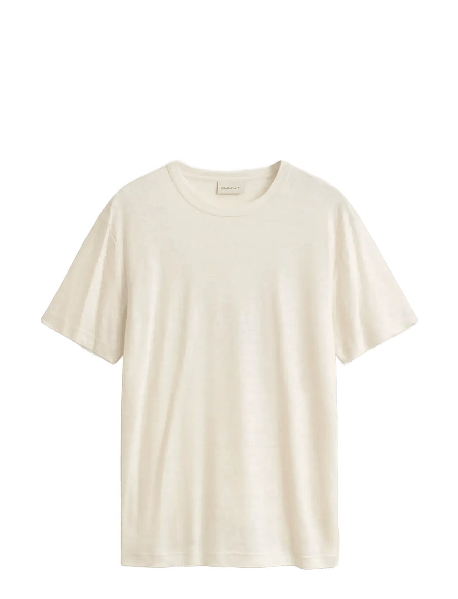 Gant - LINEN SS T-SHIRT - kortærmede t-shirts - creamed white - 1