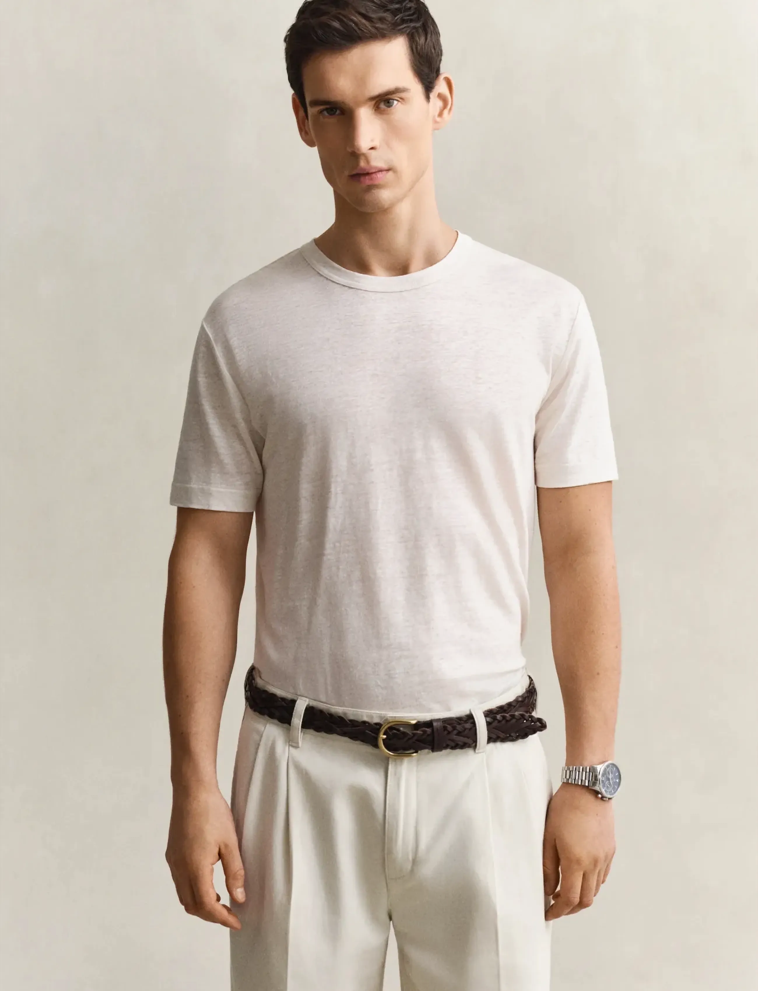 Gant Linen Ss T-Shirt, 3XL, Cream, T-Shirts > Kortærmede, Herre