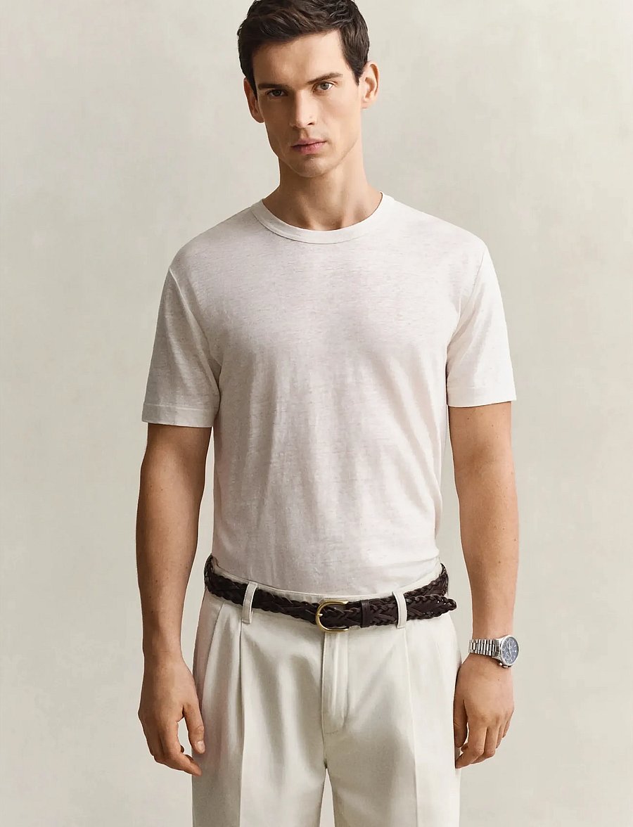 Gant - LINEN SS T-SHIRT - kortærmede t-shirts - creamed white - 0