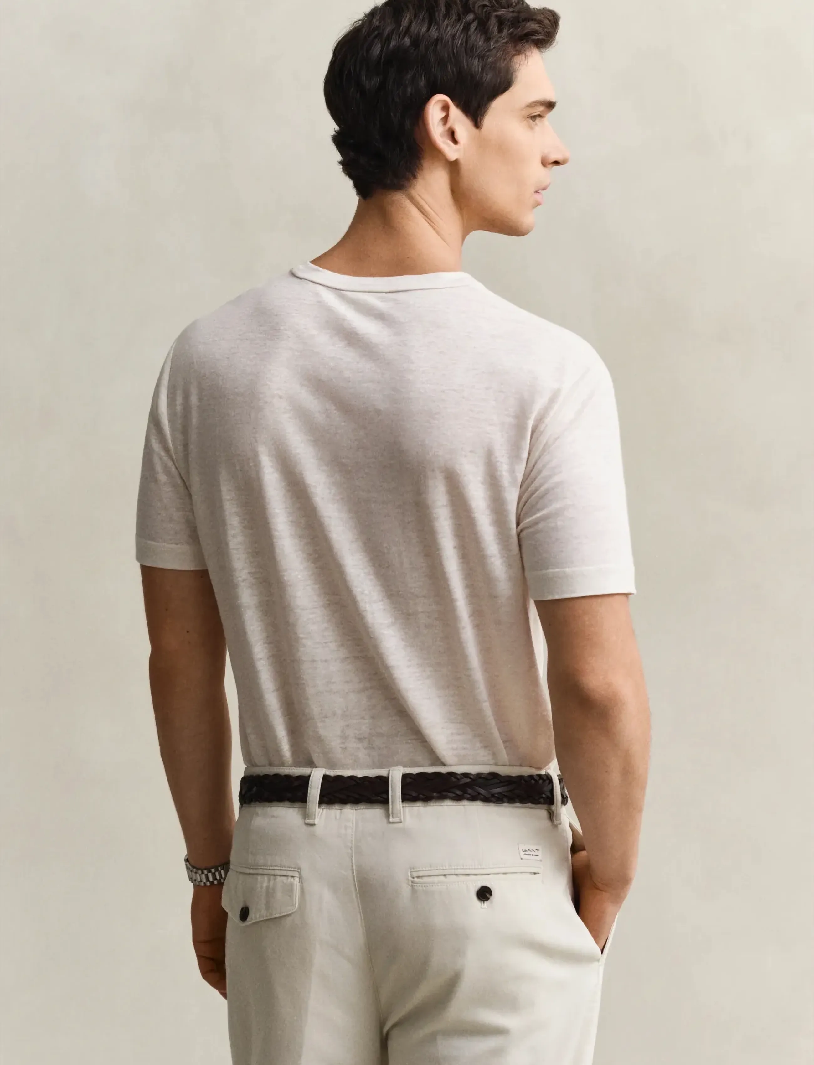 Gant - LINEN SS T-SHIRT - kortærmede t-shirts - creamed white - 2
