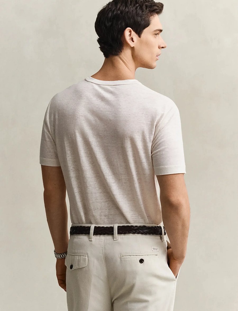 Gant - LINEN SS T-SHIRT - kortærmede t-shirts - creamed white - 2