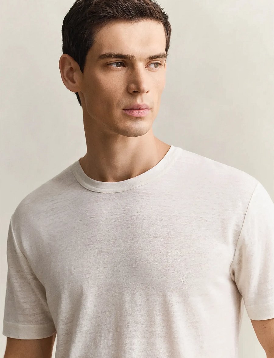 Gant - LINEN SS T-SHIRT - kortærmede t-shirts - creamed white - 3