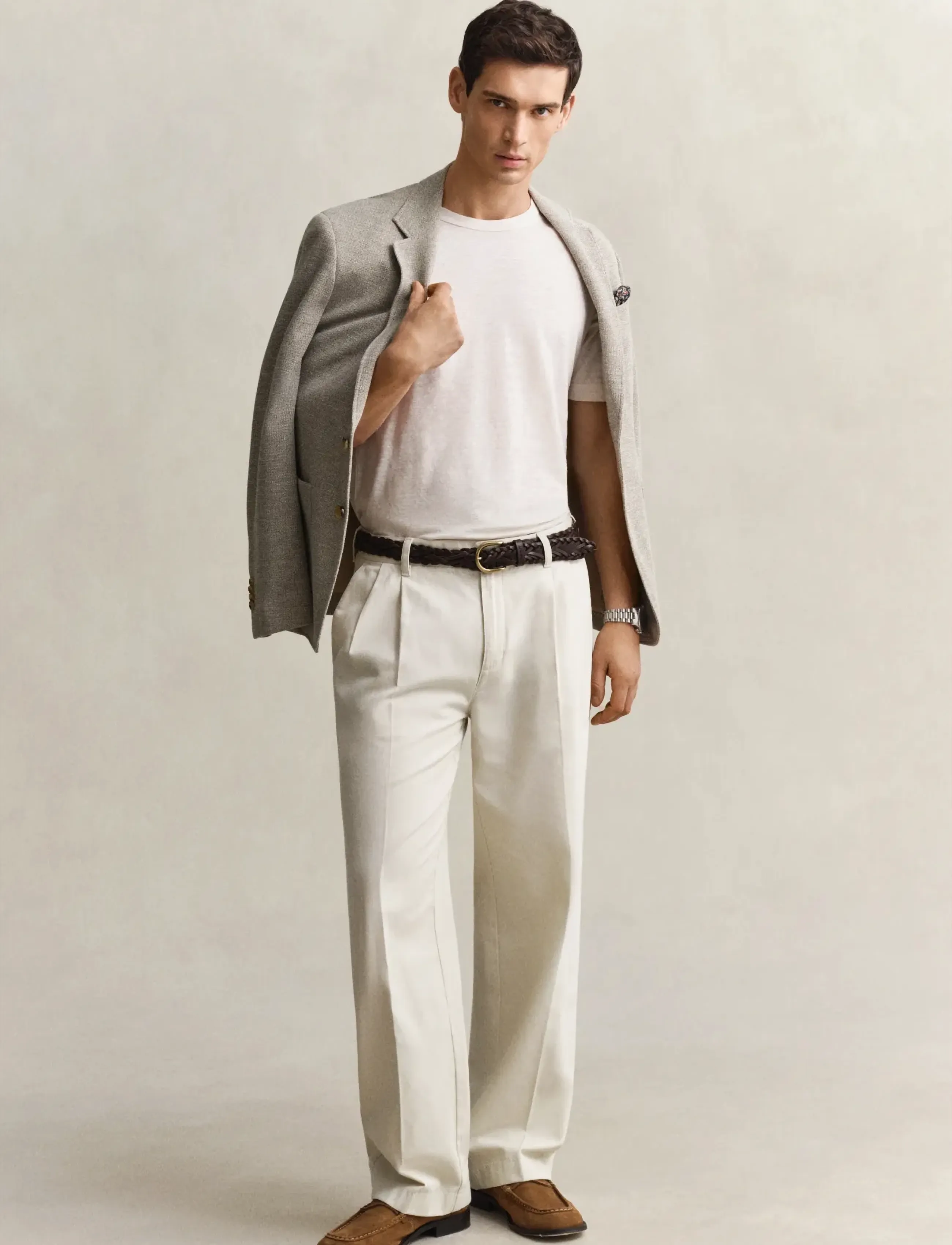 Gant - LINEN SS T-SHIRT - kortærmede t-shirts - creamed white - 4