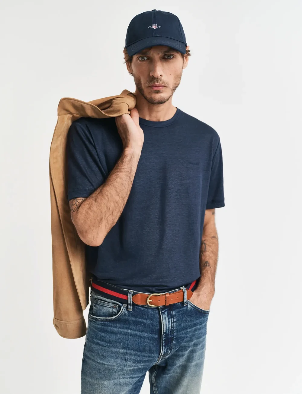GANT - LINEN SS T-SHIRT - kortärmade t-shirts - evening blue - 0