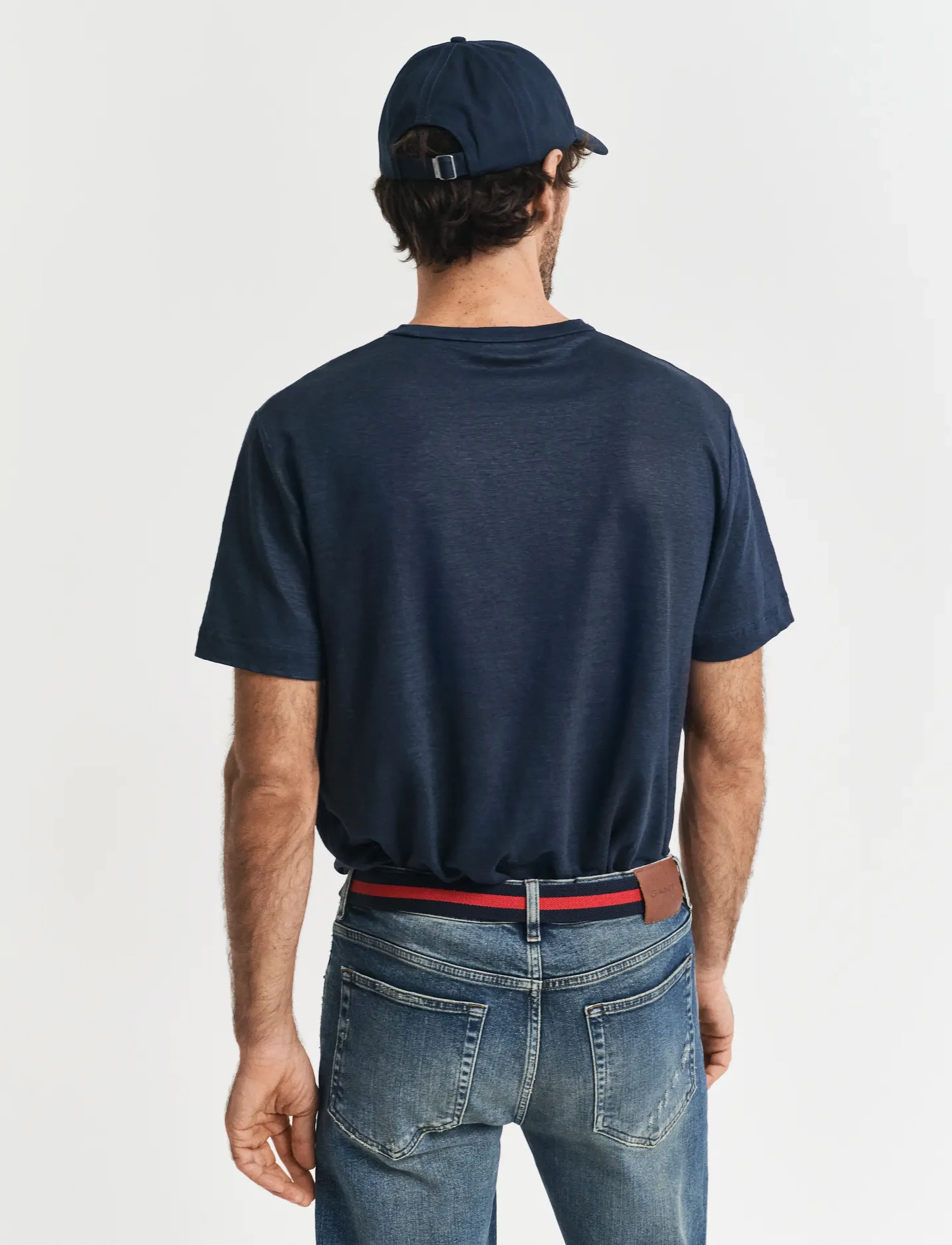 Gant - LINEN SS T-SHIRT - kortärmade t-shirts - evening blue - 3