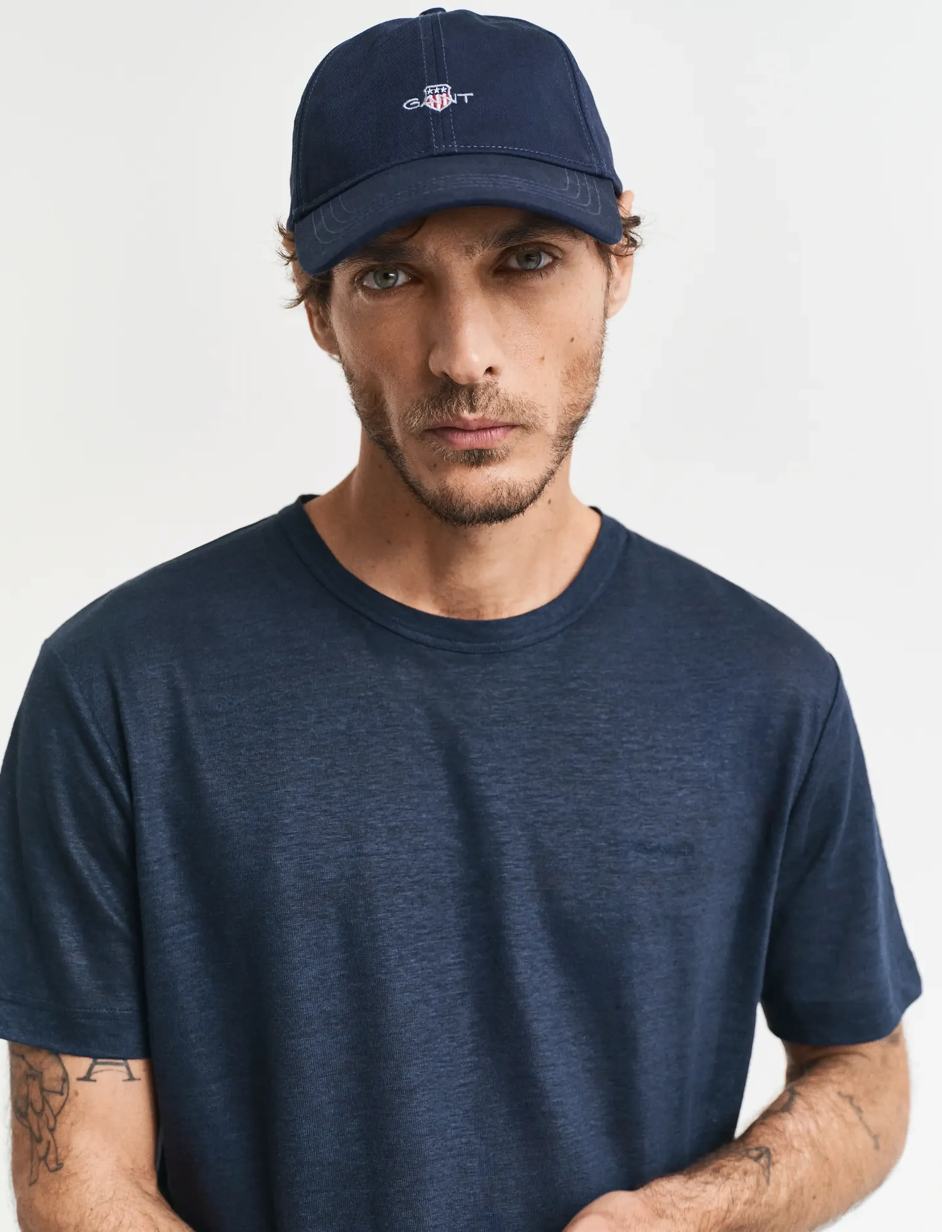 Gant - LINEN SS T-SHIRT - kortärmade t-shirts - evening blue - 4