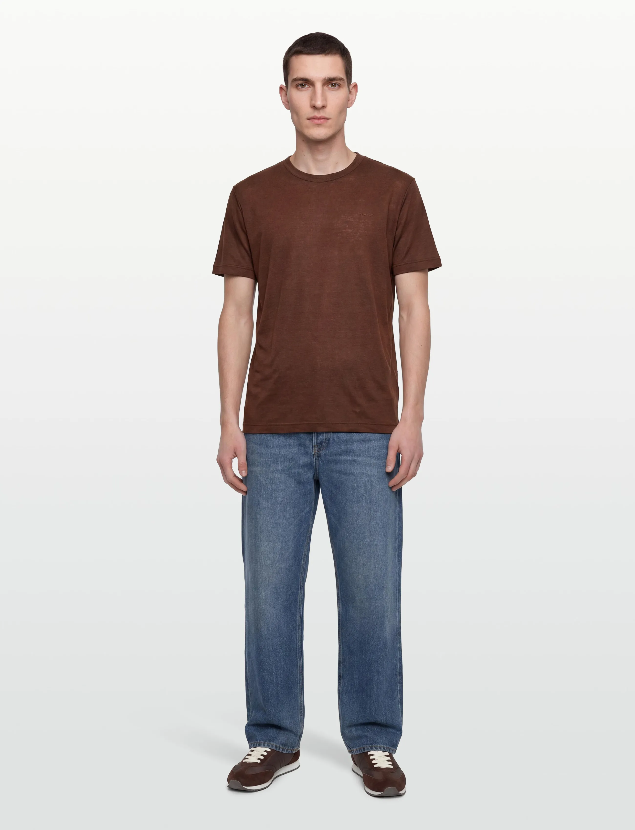 Gant Linen Ss T-Shirt, L, Brown, T-Shirts > Kortærmede, Herre